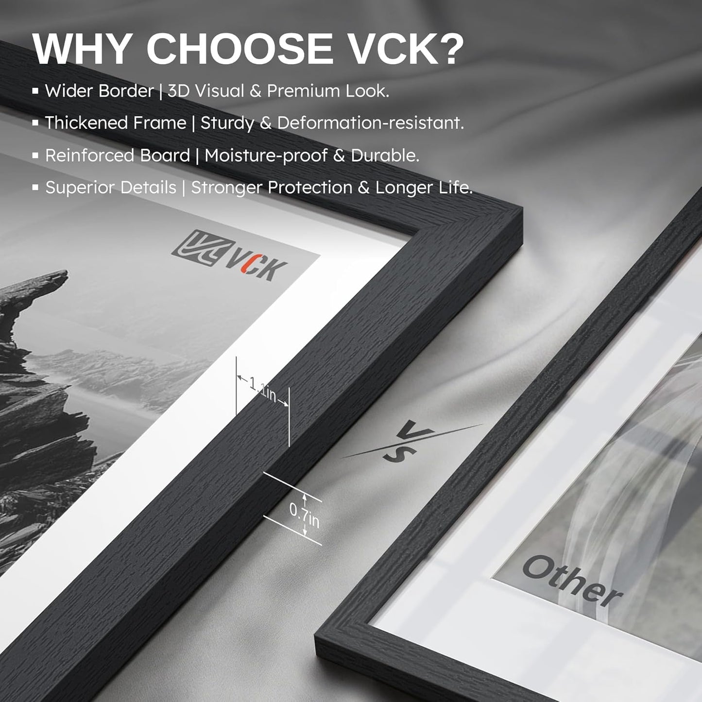 VCK 22x28 Poster Frame Solid Wood Black 3 Pack Picture Frames 22 x 28 Inches with Wall Mounting Hanging