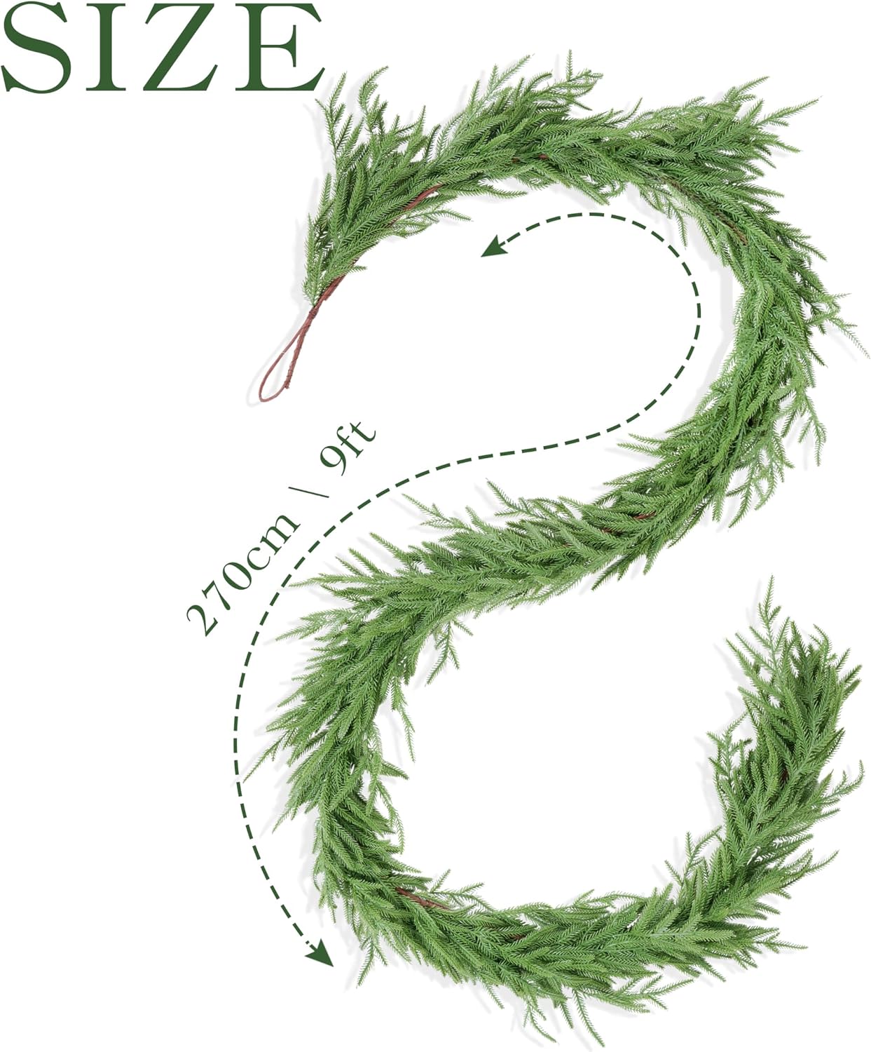 XmasExp Norfolk Pine Garland 9FT Real Touch Realistic Artificial Christmas Garland Decorations for Mantle Windows