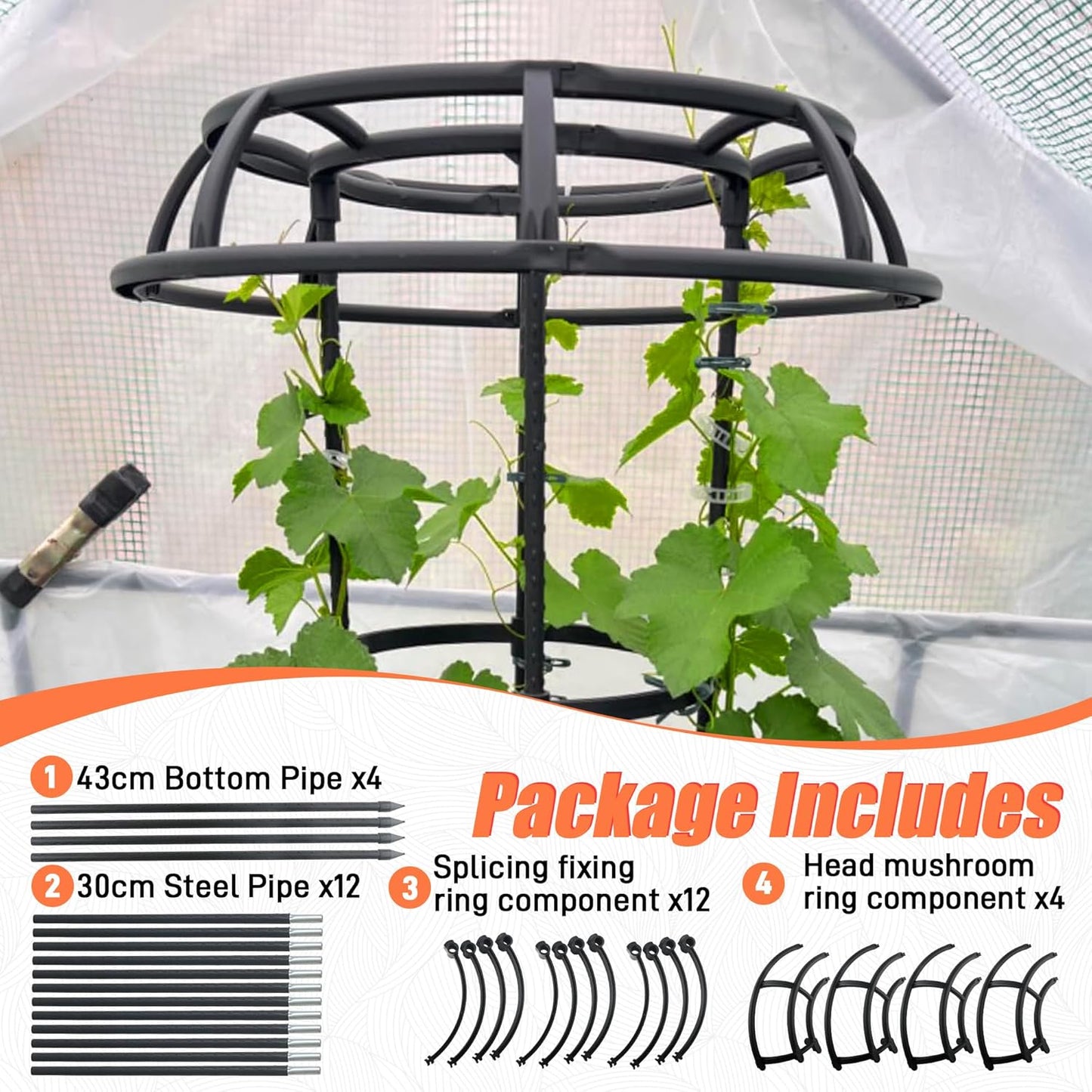 65 Inch Garden Trellis for Climbing Plants Outdoor, Mushroom Top Trellis for Potted Plants, Vines, Roses, Clematis, and