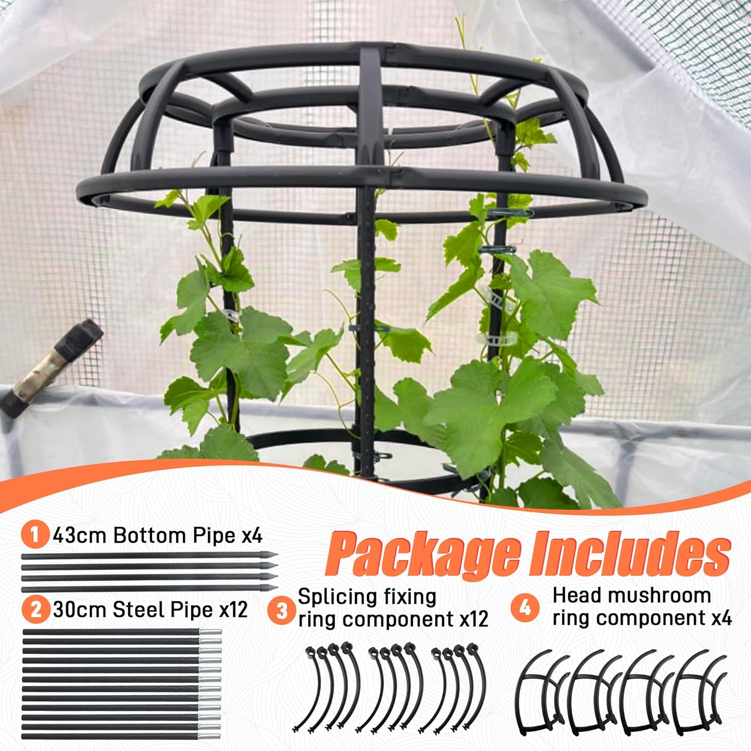65 Inch Garden Trellis for Climbing Plants Outdoor, Mushroom Top Trellis for Potted Plants, Vines, Roses, Clematis, and