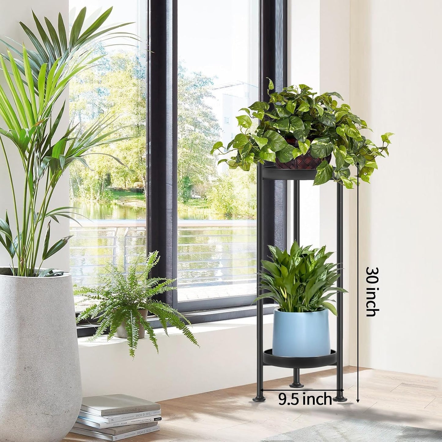 Lilybud--lily Plant Stand Indoor Outdoor, 2 Tier Iron Plant Stand, 30'' Tall Pedestal Stand Outdoor, Metal Flower