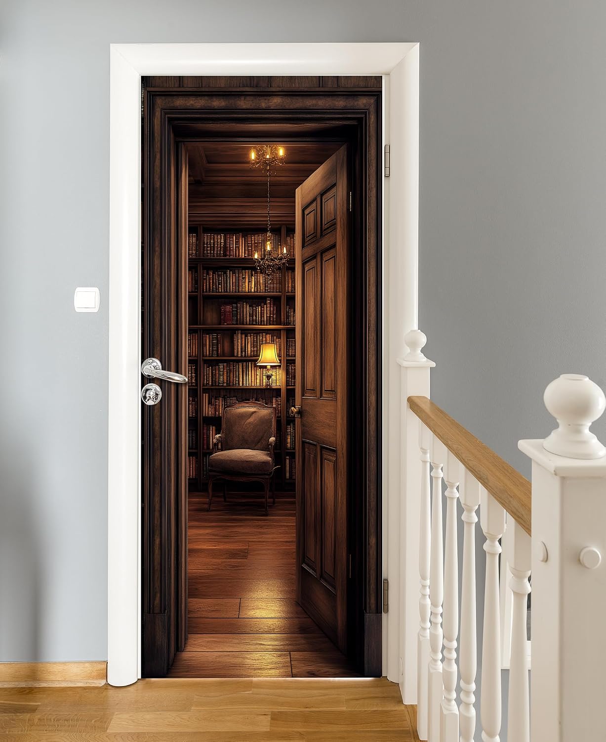 Vintage Library Fake Door Stickers-Peel and Stick Removable Wall / Study Room / 30.3 Inch / Set of 2