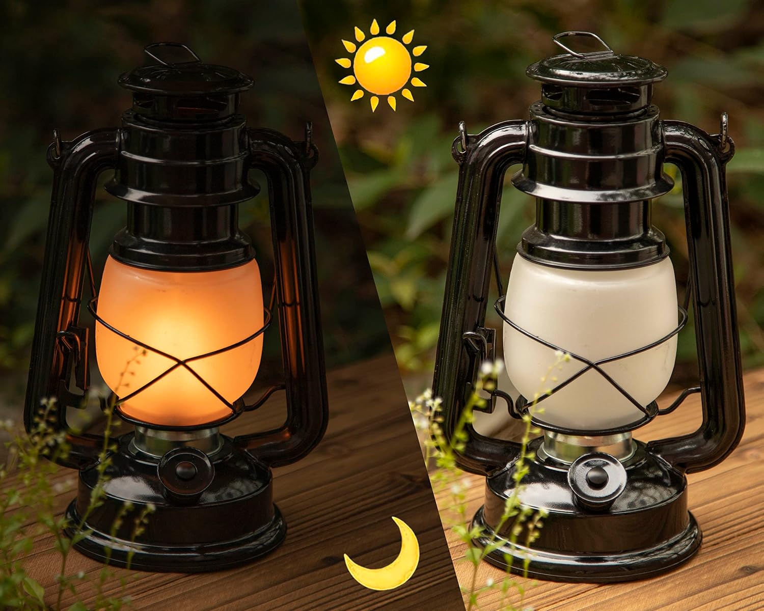 YAKii LED Vintage Flame Lantern Metal Outdoor Hanging Lantern with Dancing Flame Battery Operated Halloween Outdoor