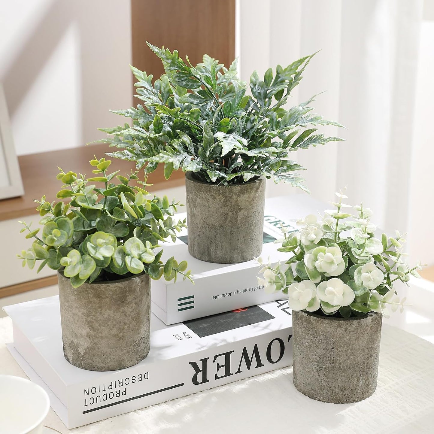 Mini Potted Fake Plants Artificial Plastic Indoor Eucalyptus Plants / Green / Set of 3