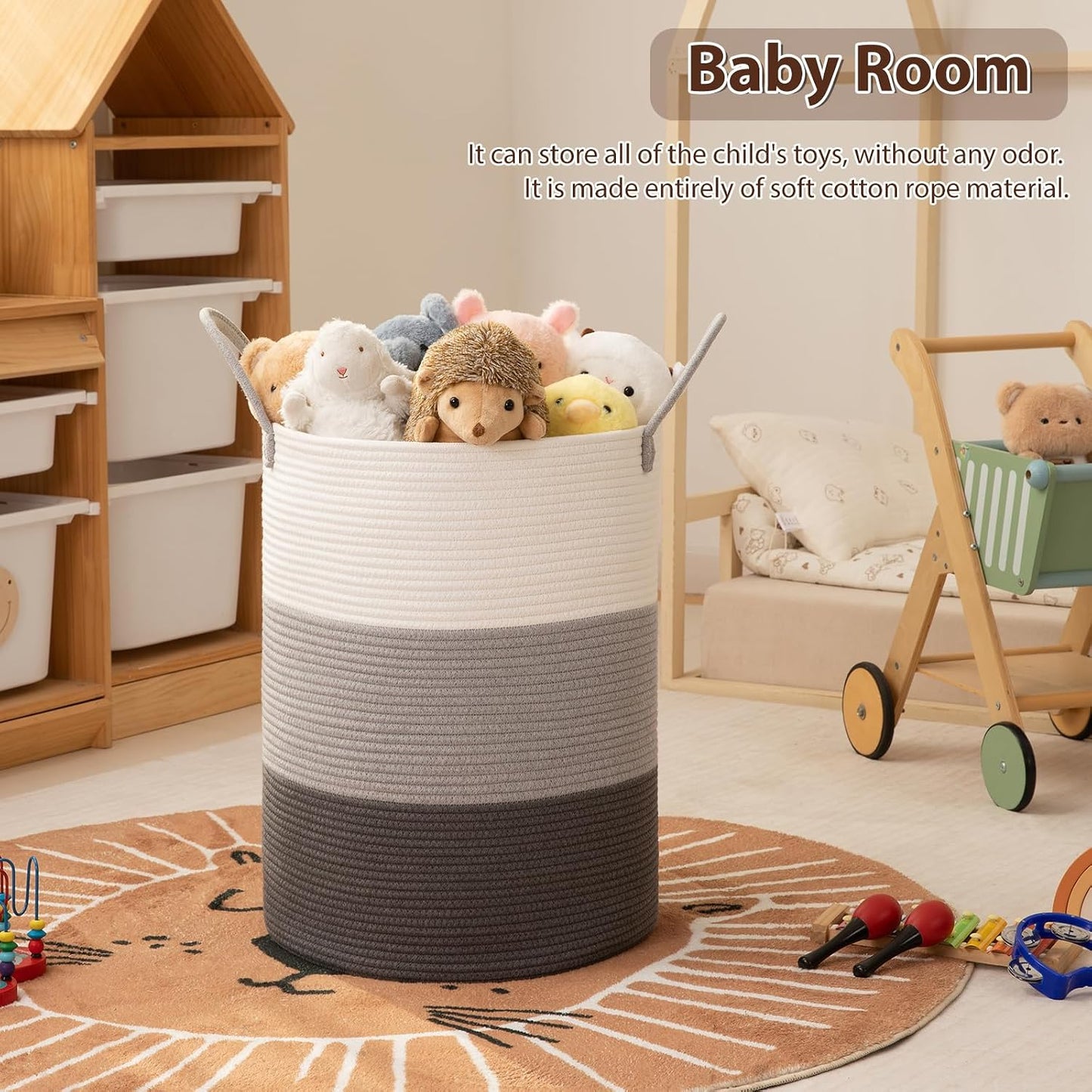 Cotton Rope Woven Basket for Blankets / Gradient Grey / 60L