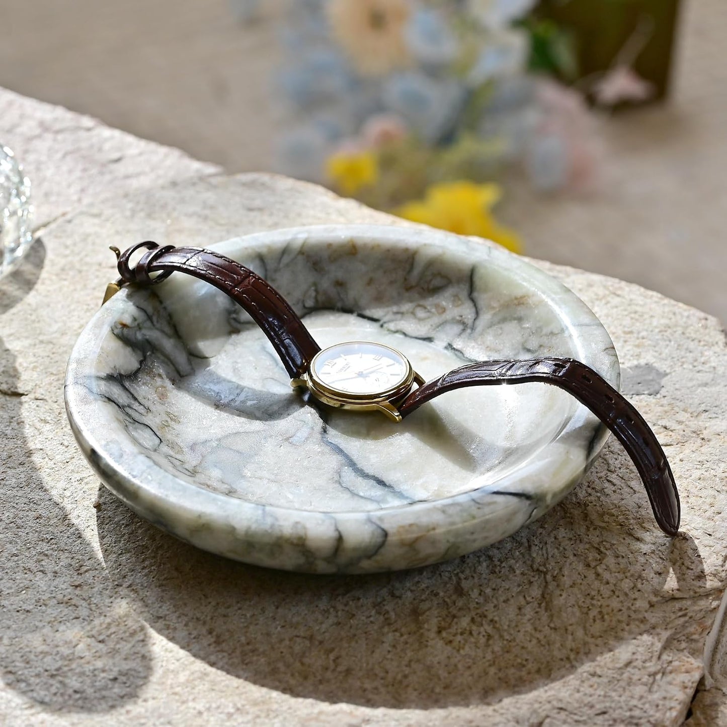 Marble Ring Dish Jewelry Tray / Cold Emerald / Natural
