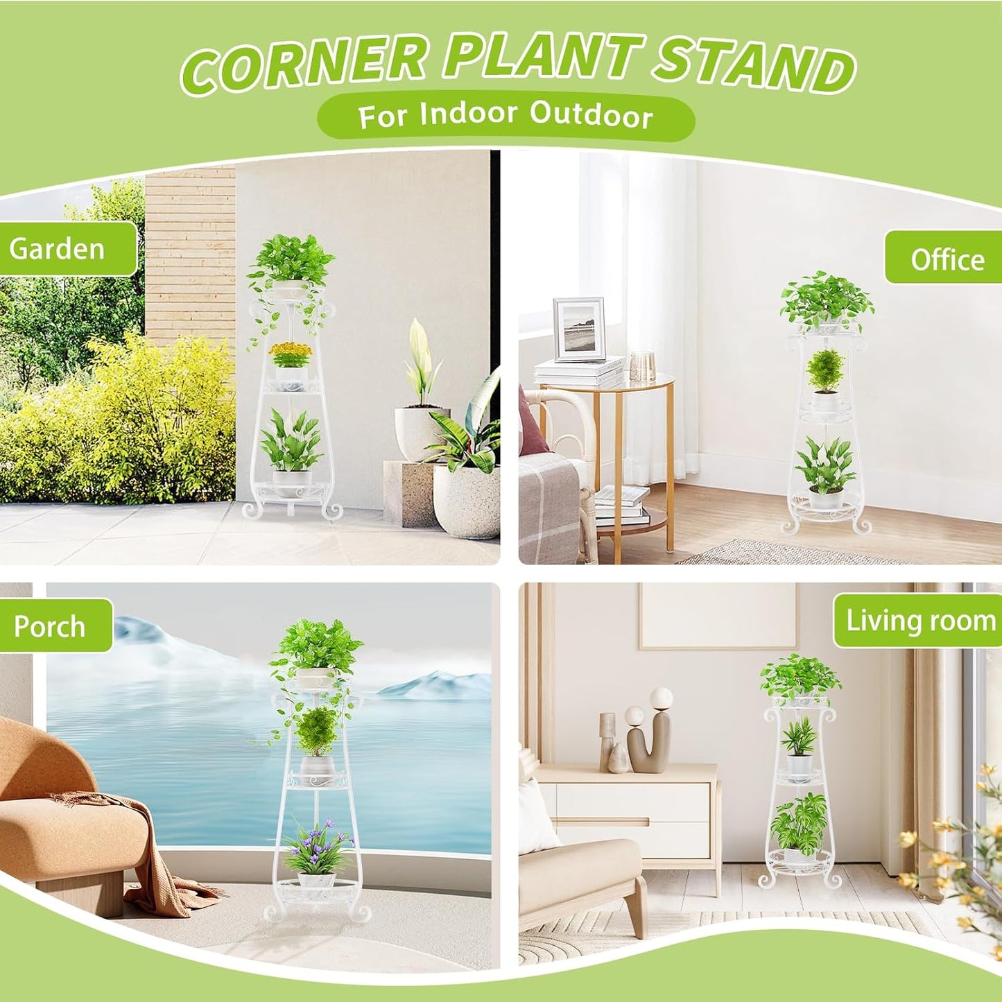 KMOTASUO 3 Tier Metal Plant Stand Tall for Indoor Outdoor Corner, White | Heavy Duty Flower Holder Rack, Modern
