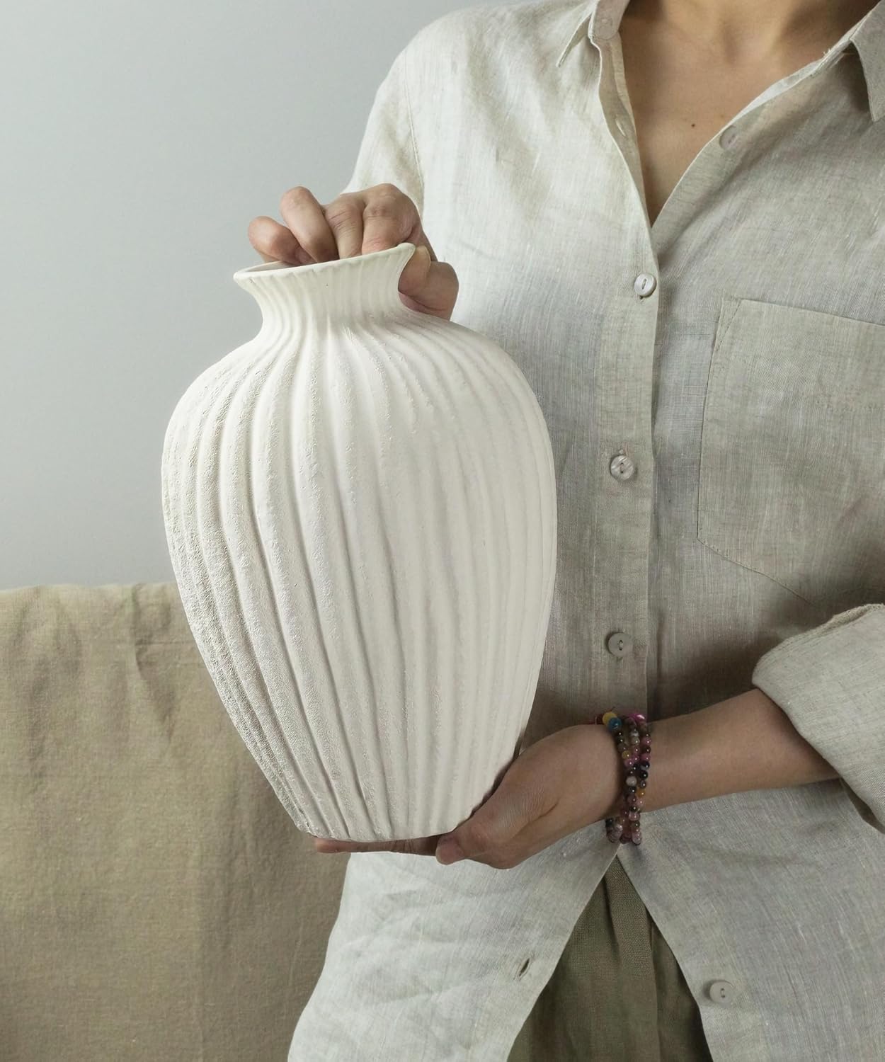 Handmade Ceramic Decorative Vase / Large / White
