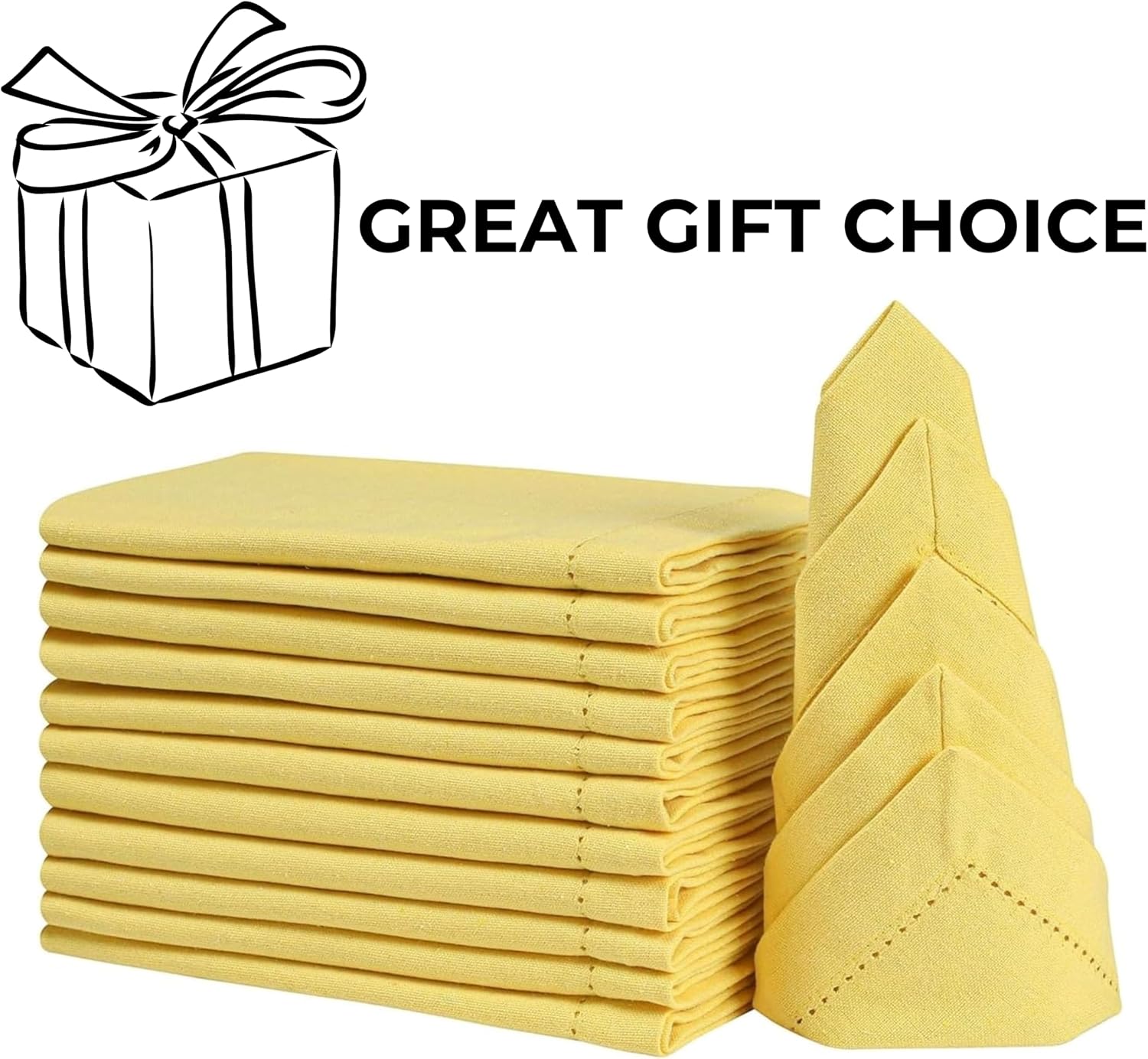 Bedding Craft Cotton Dinner Napkins Set of 12 – 18x18 Sand Yellow with Hemstitched Mitered Corners – Machine Washable