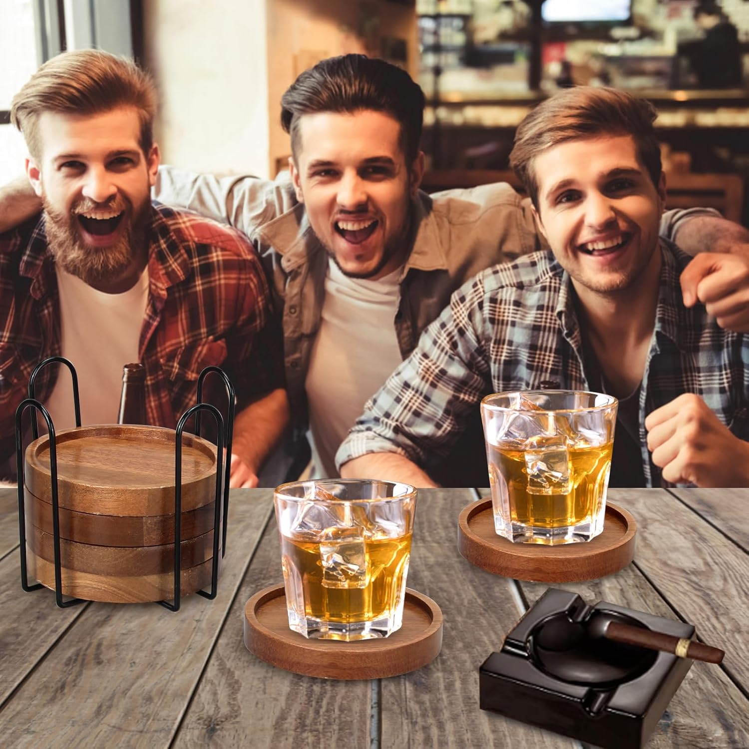 Holder Coffee Table Decor Acacia Wood Coaster Set Modern Cup Coaster for Drink / Round / Set of 6