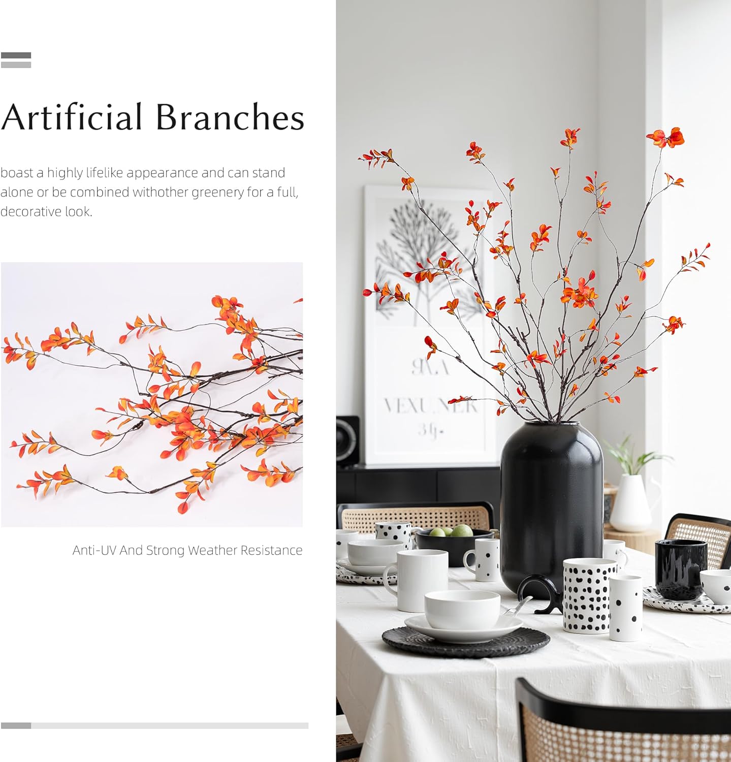 Artificial Ficus Branches 47.2" Artificial Eucalyptus Stems Fake Ficus / 47.2"orange / Set of 4