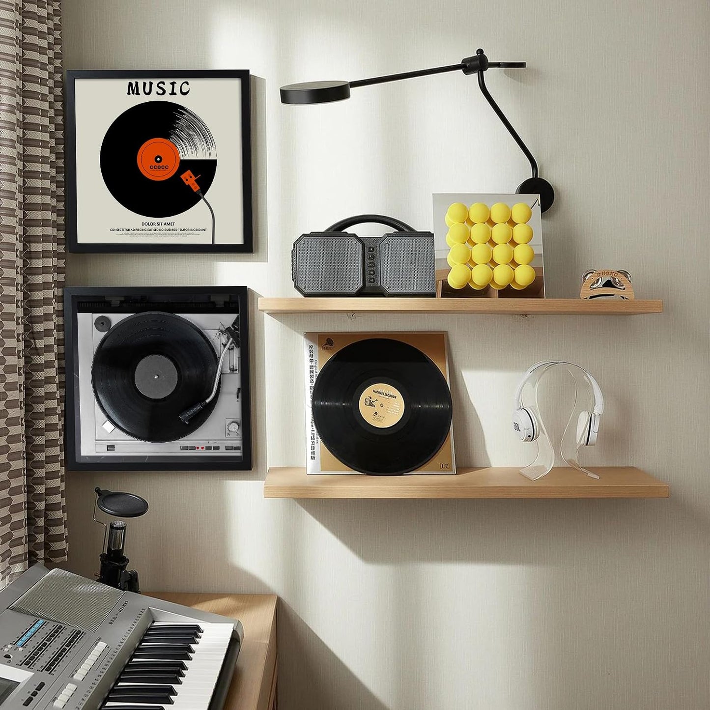 12.6x12.6 Vinyl Record Frame 2 Pack, Black Wooden Album Cover Display Frame with Tempered Glass Cover for Any 12 By 12