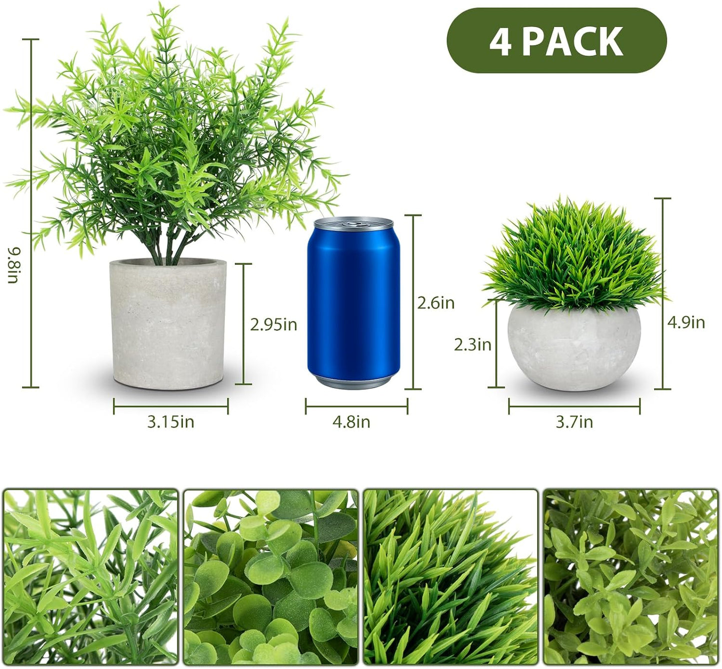 Mini Potted Artificial Plants Eucalyptus Rosemary / Set of 4