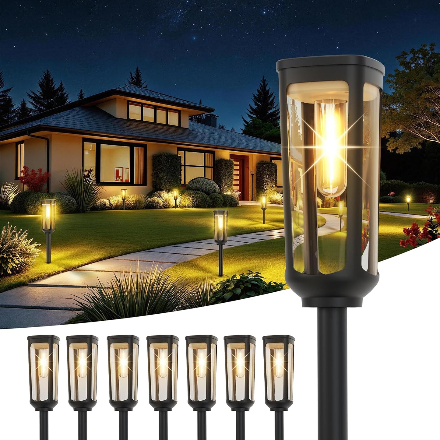 JEJOT Solar Pathway Lights Outdoor Waterproof, 8 Pack Solar Walkway Lights