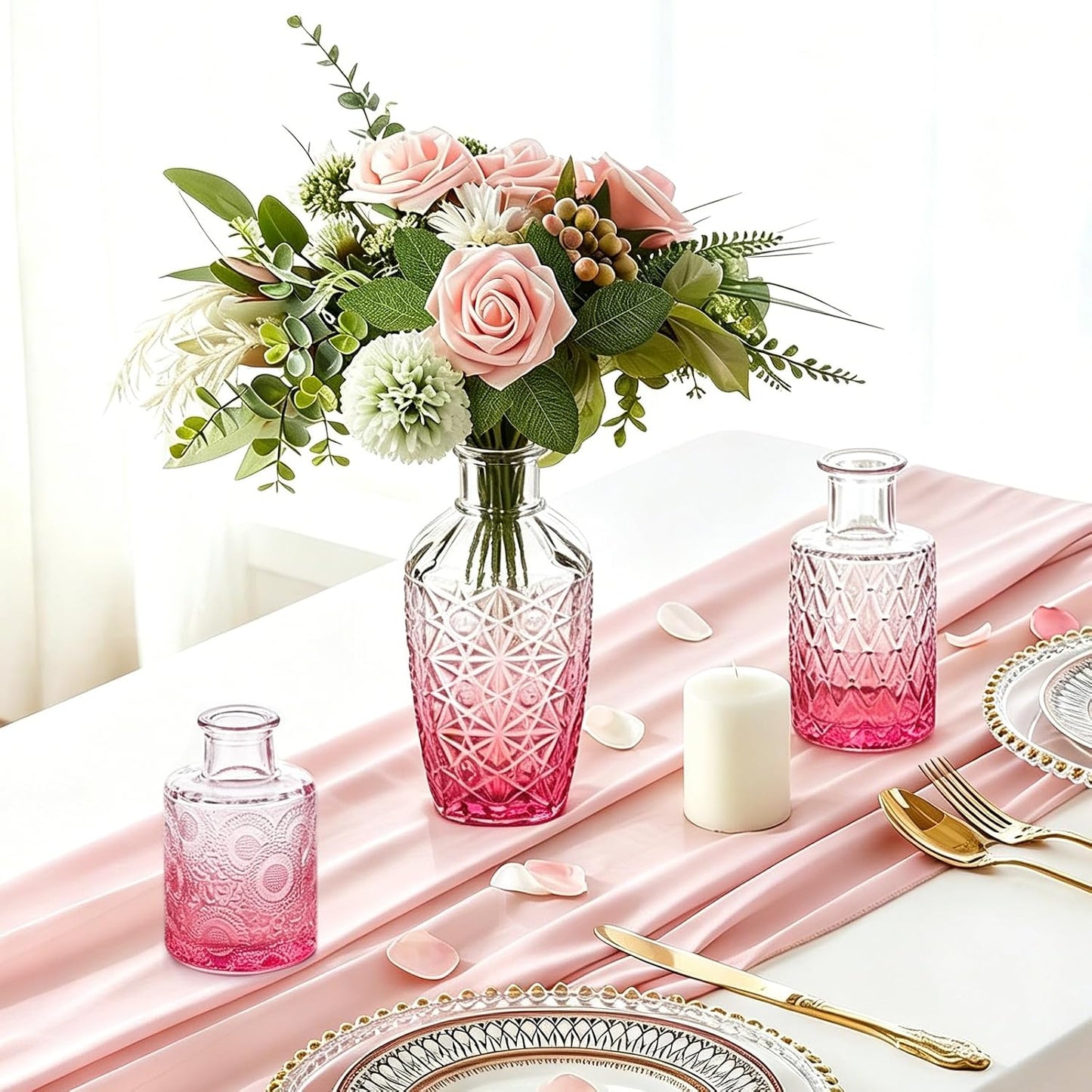 Bud Vases / Small Vases for Flowers / Pink / Set of 32