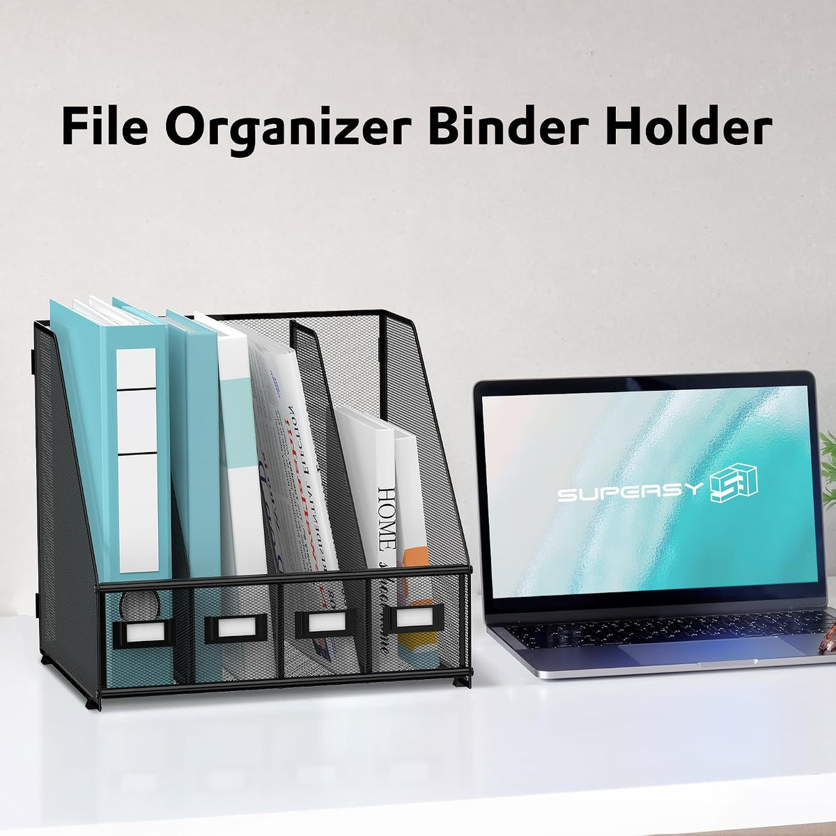 4-Compartment Magazine File Holder and File Organizer for Desk, Black | Metal Magazine Holder and Magazine File Holder