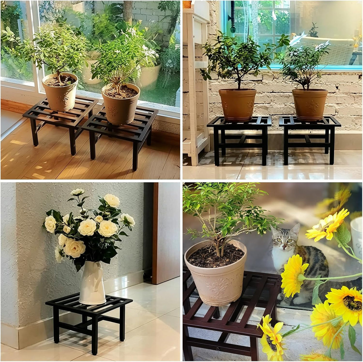 Heavy Duty Metal Plant Stand Outdoor, 330 lbs Wrought Iron Square Plant Stand Indoor, Rustproof Low Pedestal for Large