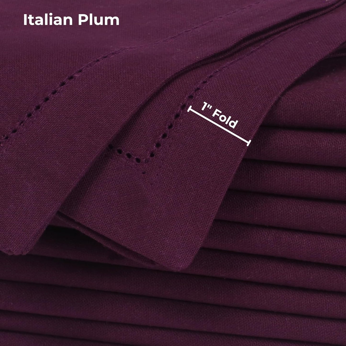 Bedding Craft Cotton Dinner Napkins Set of 12, 18x18, hemstitched, Plum | Machine Washable Soft Fabric Napkins for