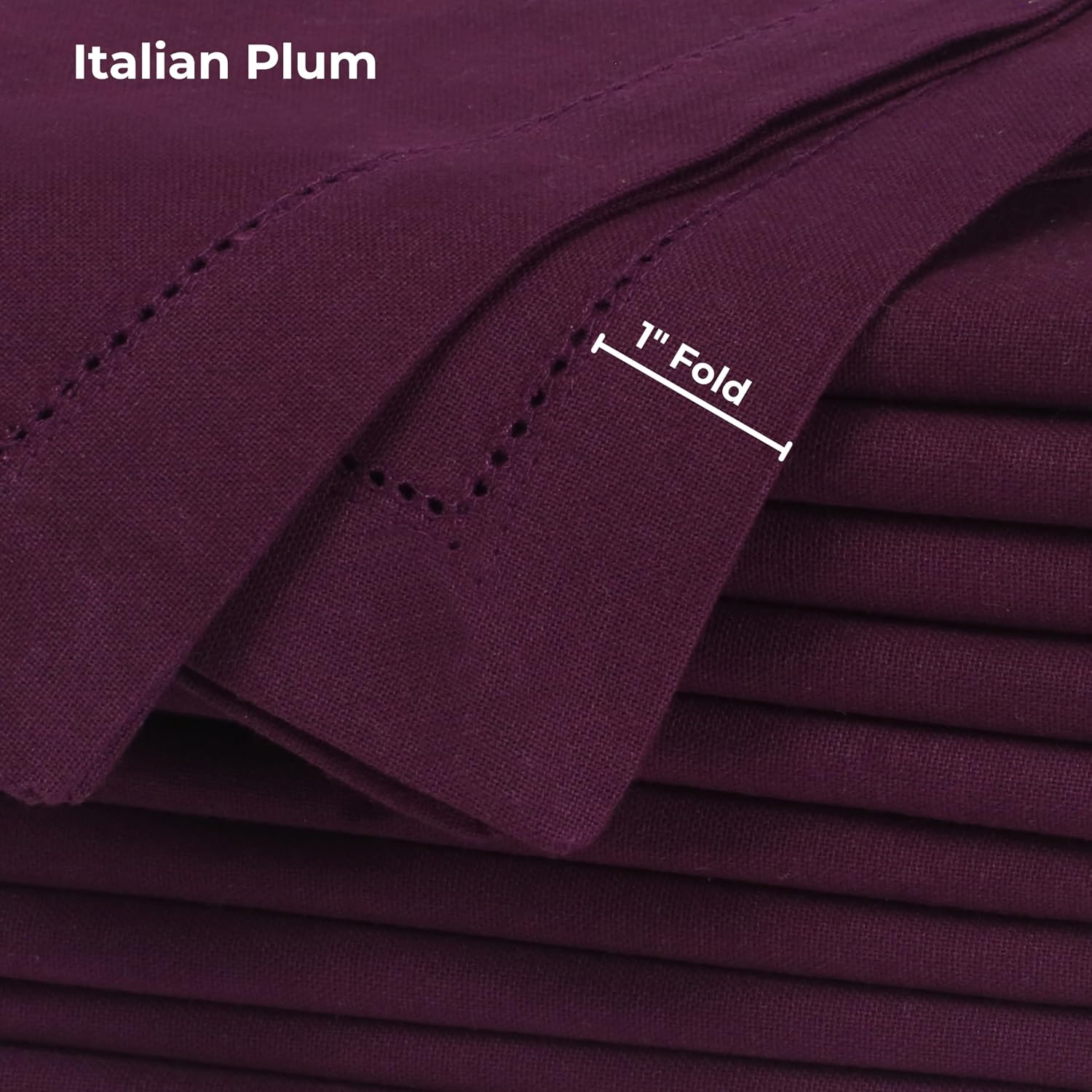 Bedding Craft Cotton Dinner Napkins Set of 12, 18x18, hemstitched, Plum | Machine Washable Soft Fabric Napkins for
