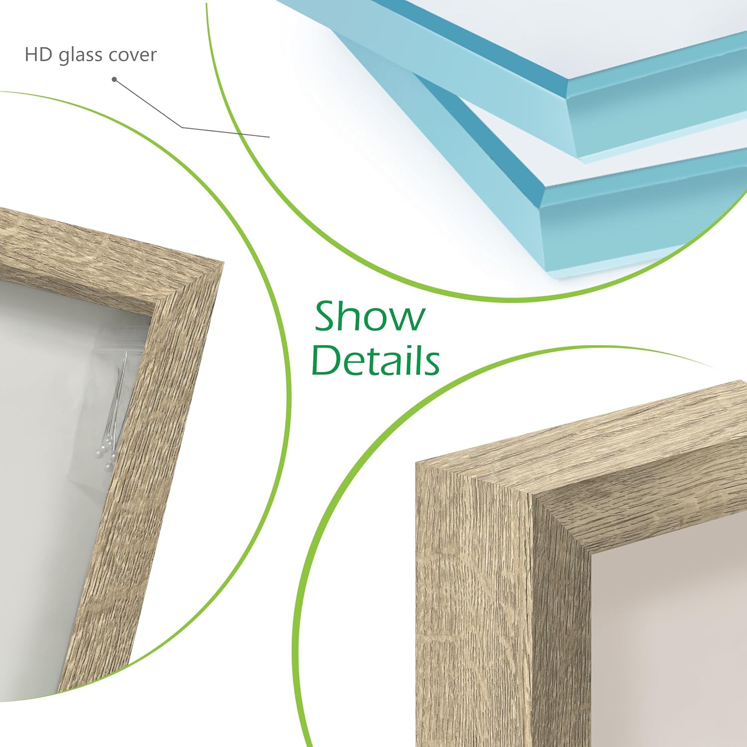FrameWorks 12" x 18" Natural Wooden Shadow Box Frame – Soft Felt Back, Tempered Glass, and Included Elegant White Ball