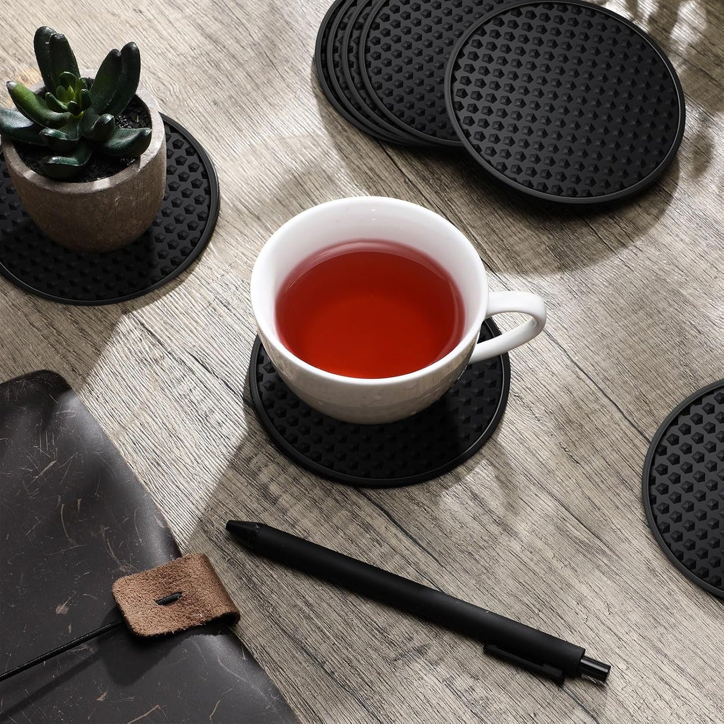 Silicone Coasters for Drinks Nonslip Silicone Drink Coasters Cold Hot Heat / Black / Set of 60