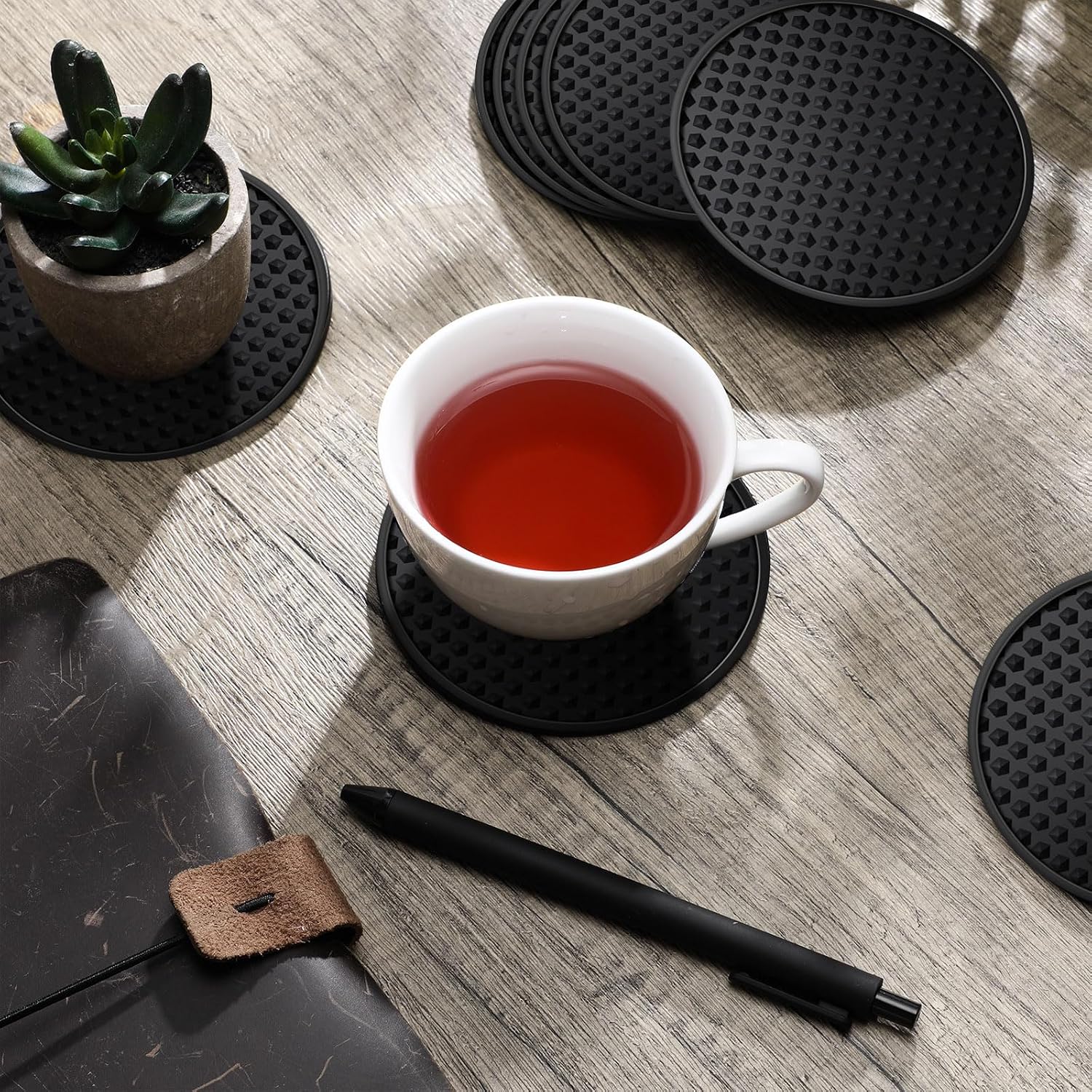 Silicone Coasters for Drinks Nonslip Silicone Drink Coasters Cold Hot Heat / Black / Set of 60