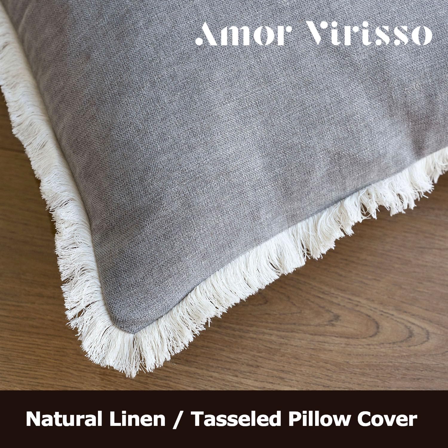 Fringe Throw Pillow Covers Boho Neutral Farmhouse Decorative / Light Grey / 18 x 18 / Set of 2