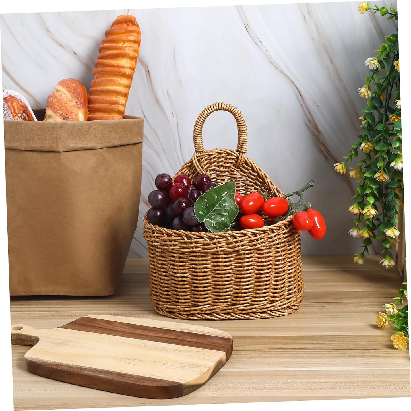 Woven Hanging Storage Basket In Rattan Wall Basket / 9.64 x 7.48 x 3.93