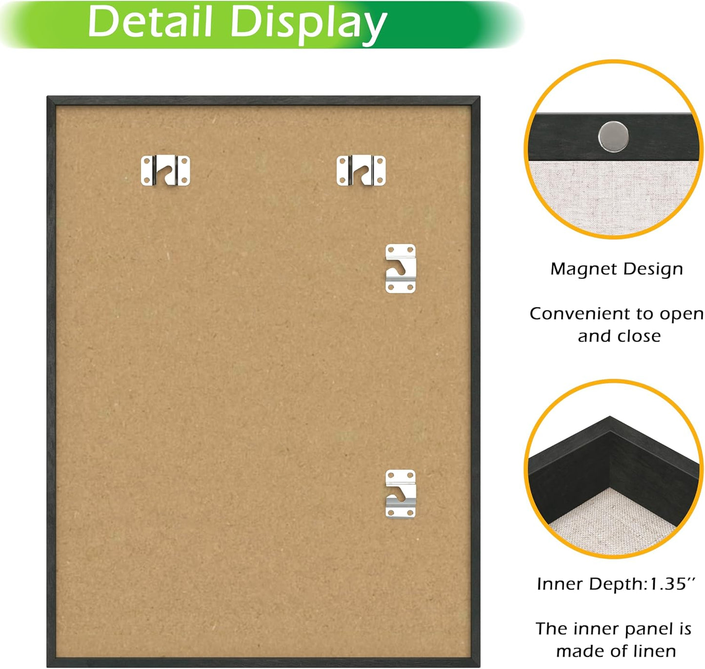 FrameWorks 12x16 Deep Shadow Box Frame, Wooden Display Case w. Linen Board & Tempered Glass Door - Black Woodgrain