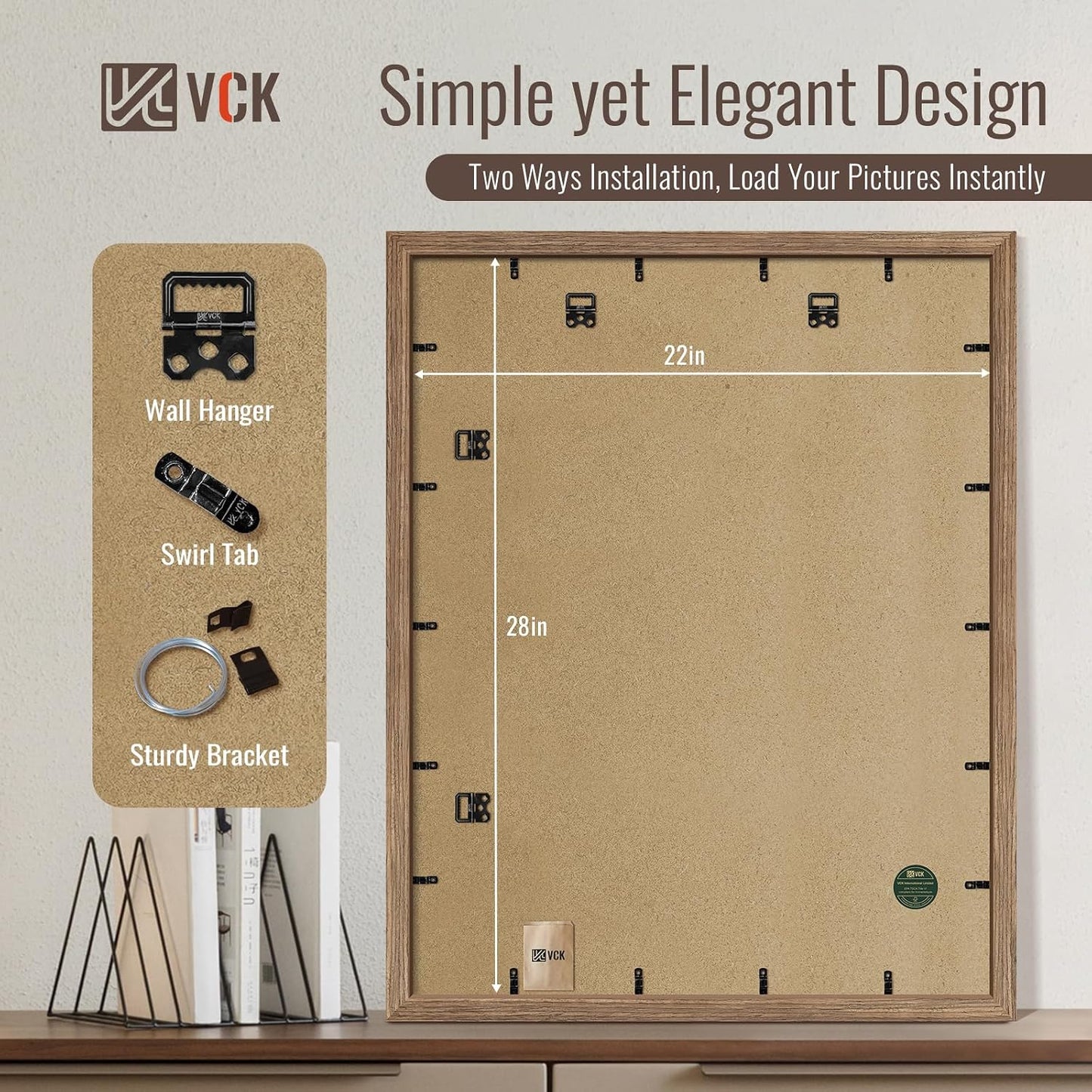 VCK 22x28 Frame Walnut 4 Pack, Wide Thick Wood Border, for Poster/Print | Exclusive Woodgrain, Wall Hanging, HD