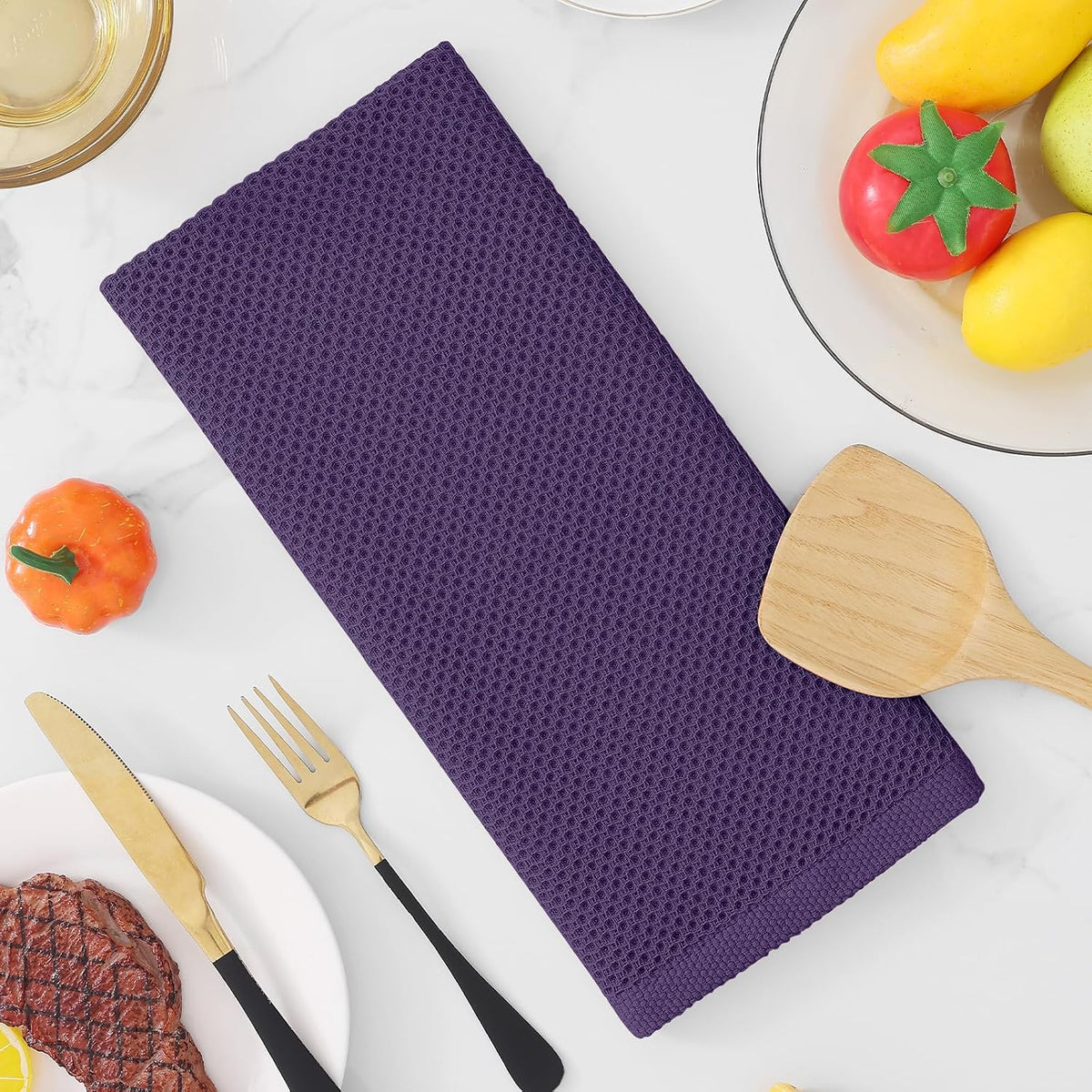 Homaxy 100% Cotton Waffle Weave Kitchen Dish Towels 18-Pack, Eggplant | 13 x 28 Inches, Ultra Soft Absorbent Dish