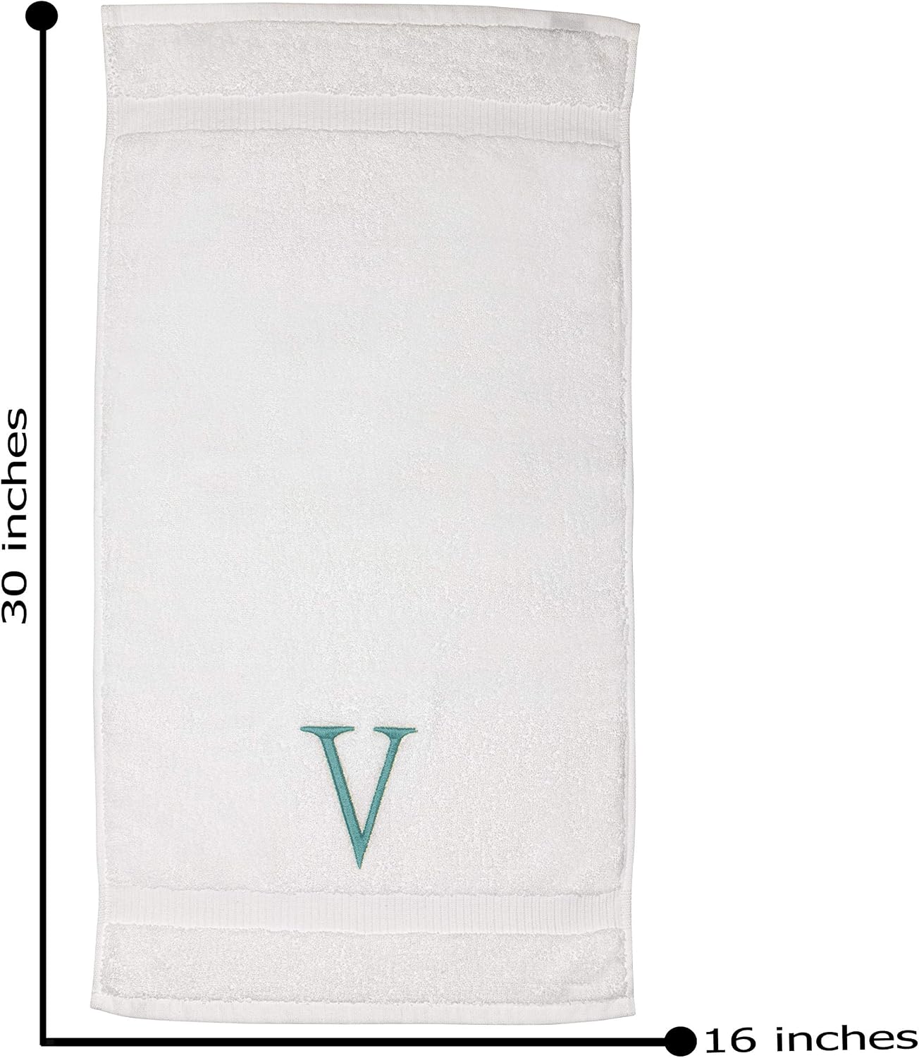 White with Teal Monogrammed Hand Towels for Bathroom - Set of 2 Letter V | Luxury Hotel Quality Initial Towels For