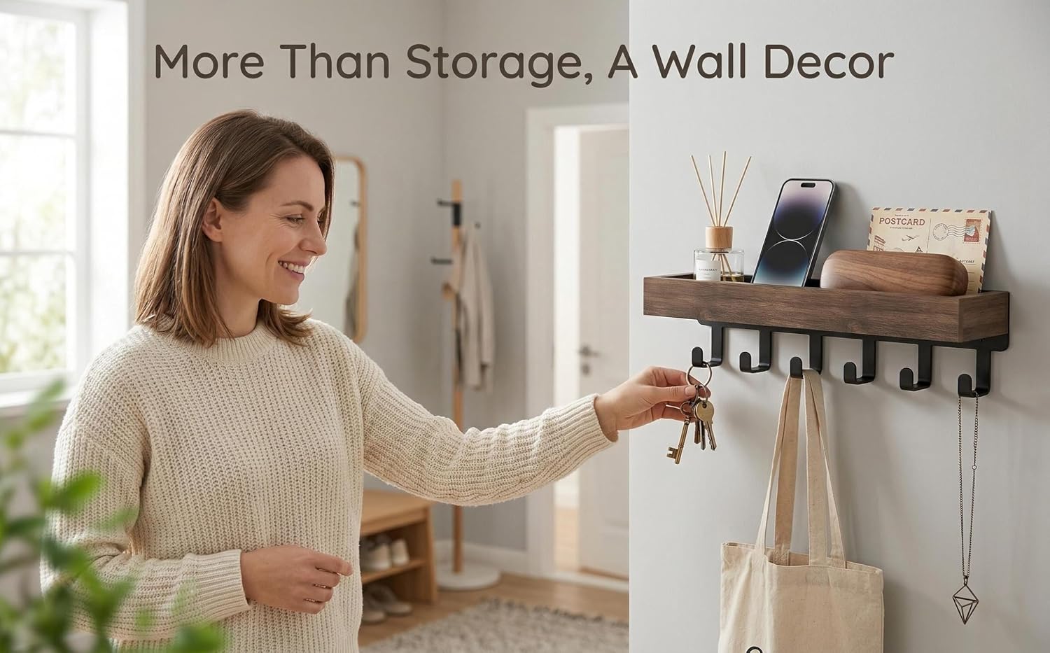 Wall Mount Key Holder / Natural Wood
