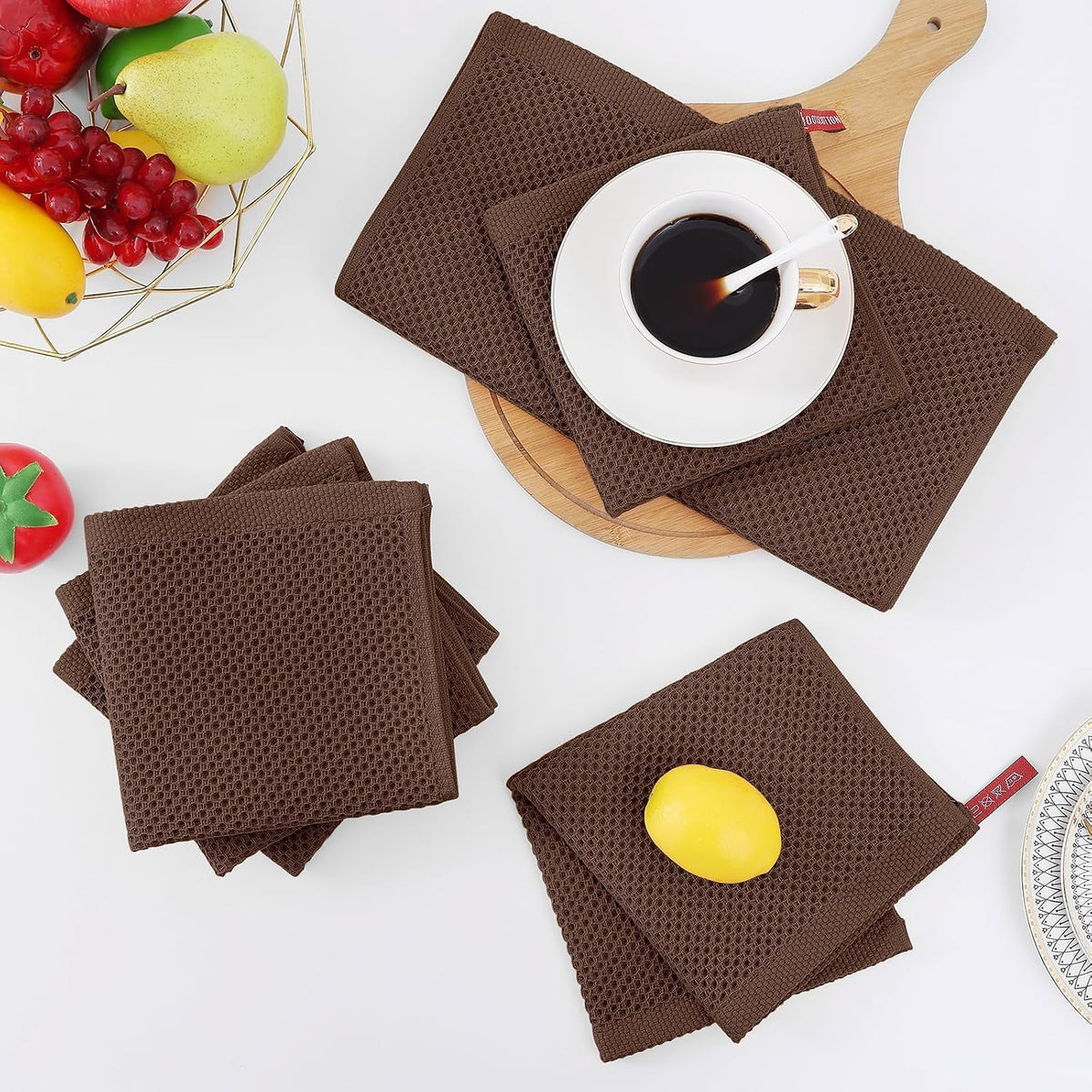 Homaxy 100% Cotton Waffle Weave Kitchen Dish Cloths 24-Pack, Coffee | 12 x 12 Inches, Ultra Soft Absorbent Dish Towels