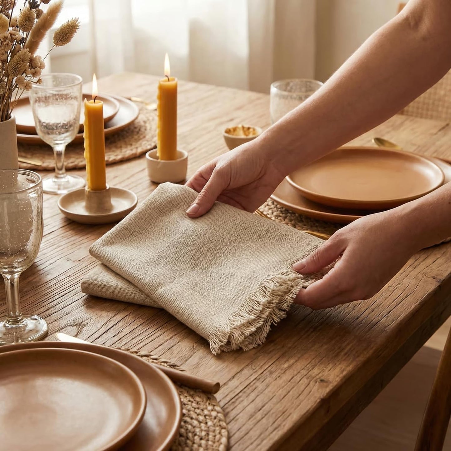 Linen Cloth Washable Cotton Dinner Napkins Wedding Party Decor | 18X18 inches , Set of 12 (Natural). Perfect for