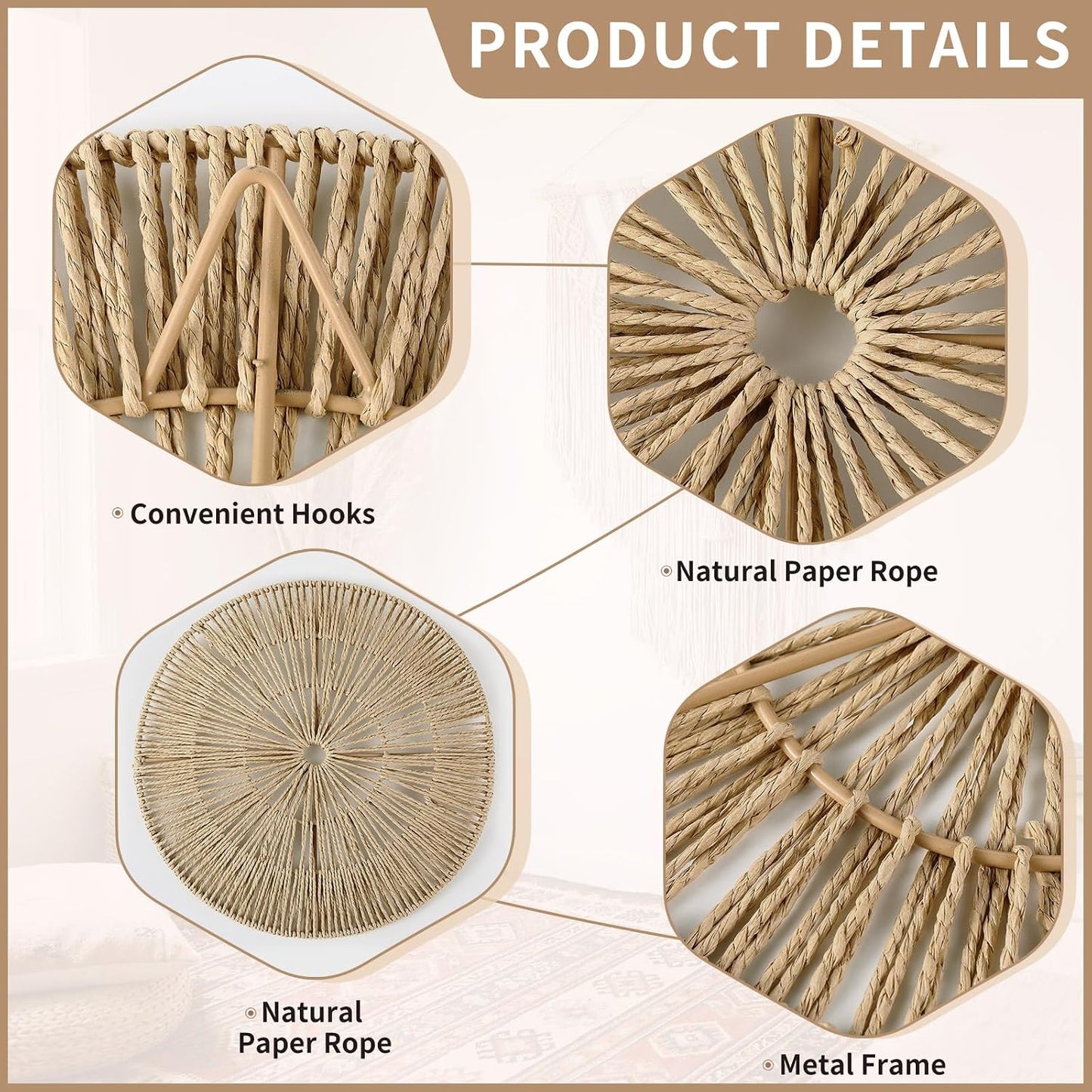 Boho Wall Baskets Decor Large Hanging Woven Wicker Wall Art 23 / Set of 8