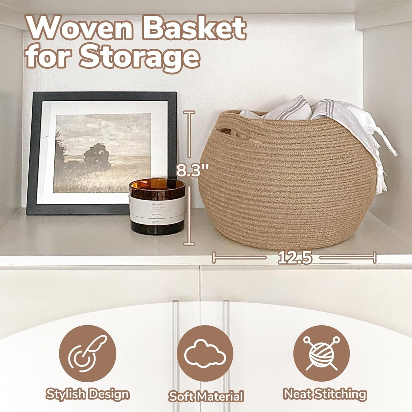 Wicker Storage Basket / Jute / 10"D x 8.3"H