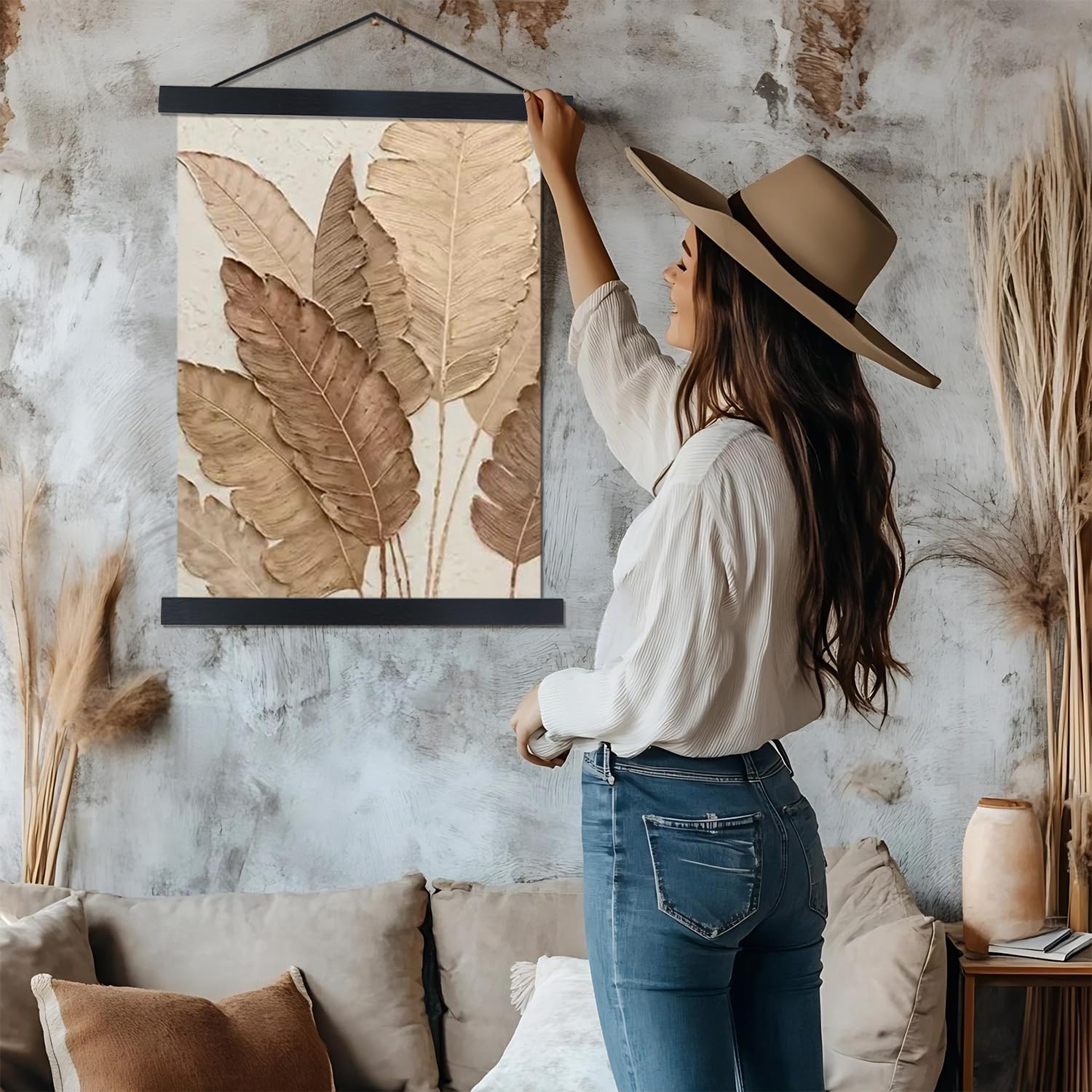 Artmag Magnetic Poster Hanger Frame, 47x36 47x30 47x60 Light Wood Wooden Magnet Canvas Artwork Print Dowel Poster