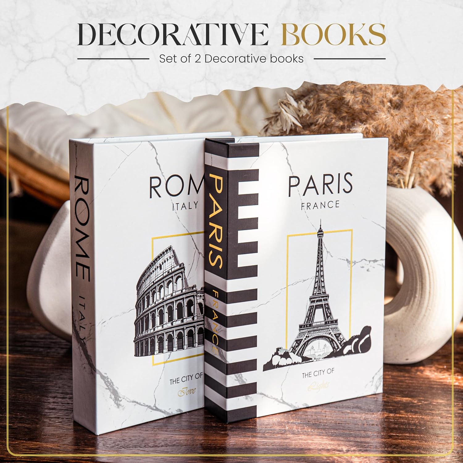 Decorative Book Pairs/Rome Fake Books w/Hidden Storage / White