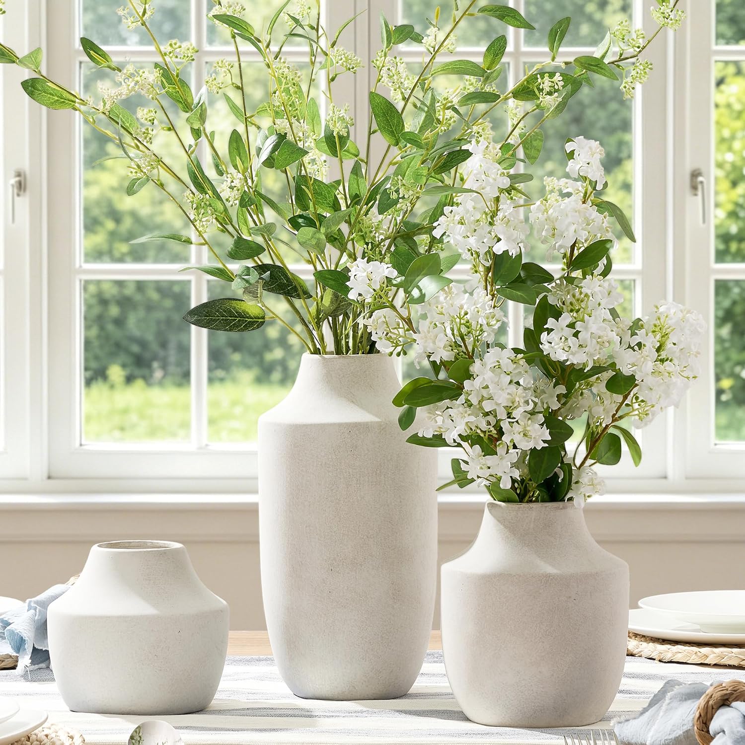 Ceramic Flower Vase / 12.5"h-antique / White / 12.5 Inch