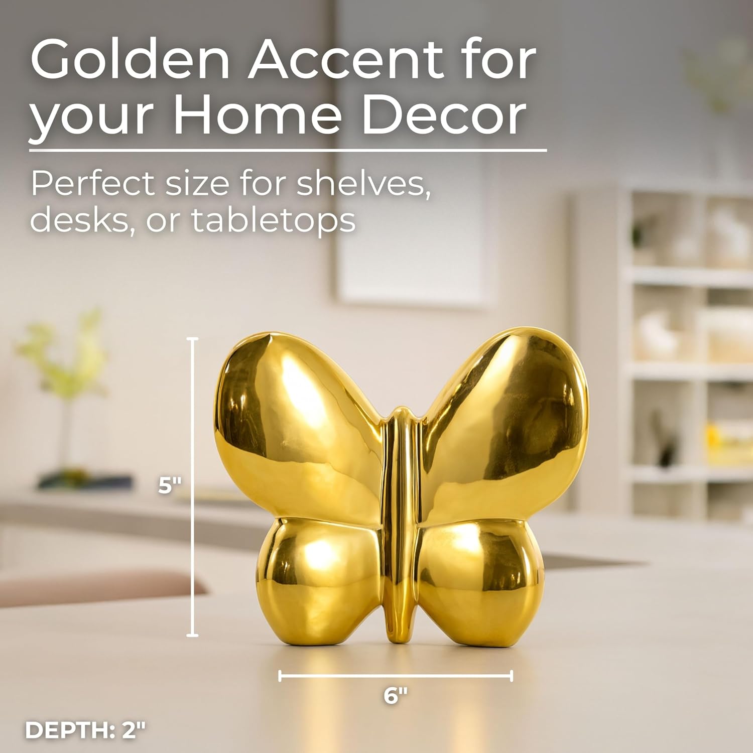 Ceramic Balloon Butterfly Sculpture / 5.0" H / Gold