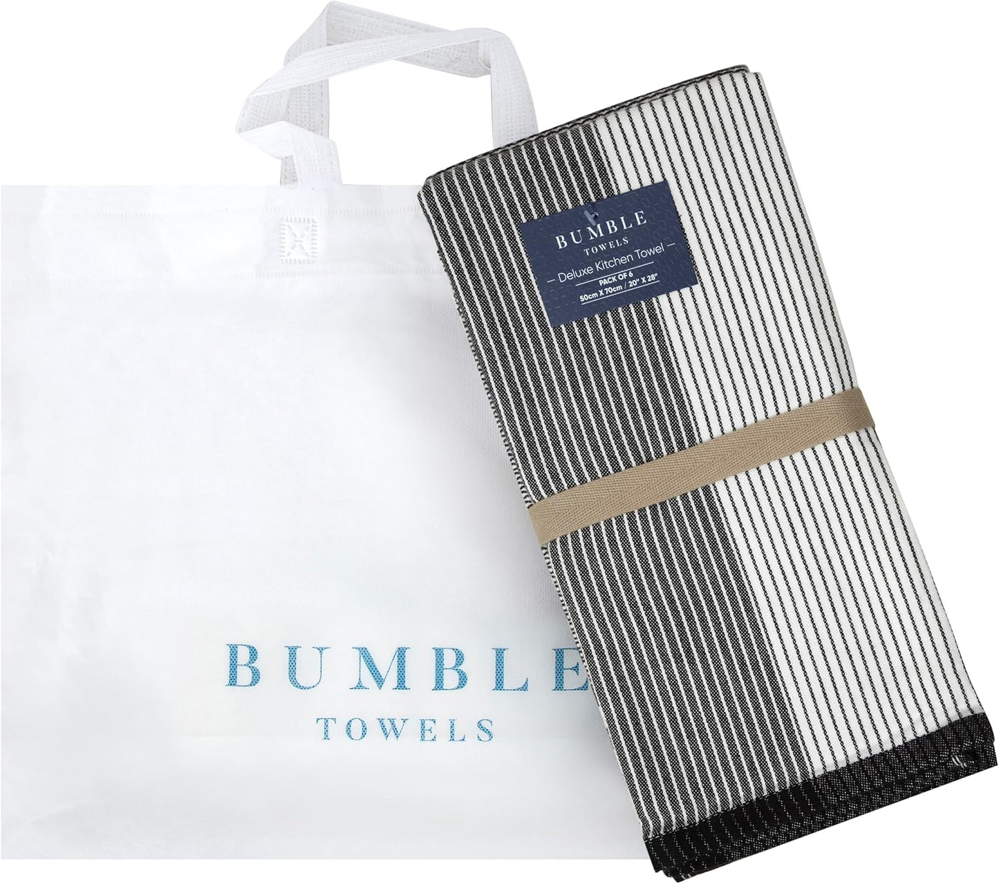 Premium Kitchen Towels 6 Pack 100% Cotton, 20"x28" Dish Towels - Black | Large Flat & Terry Kitchen Linen Set with