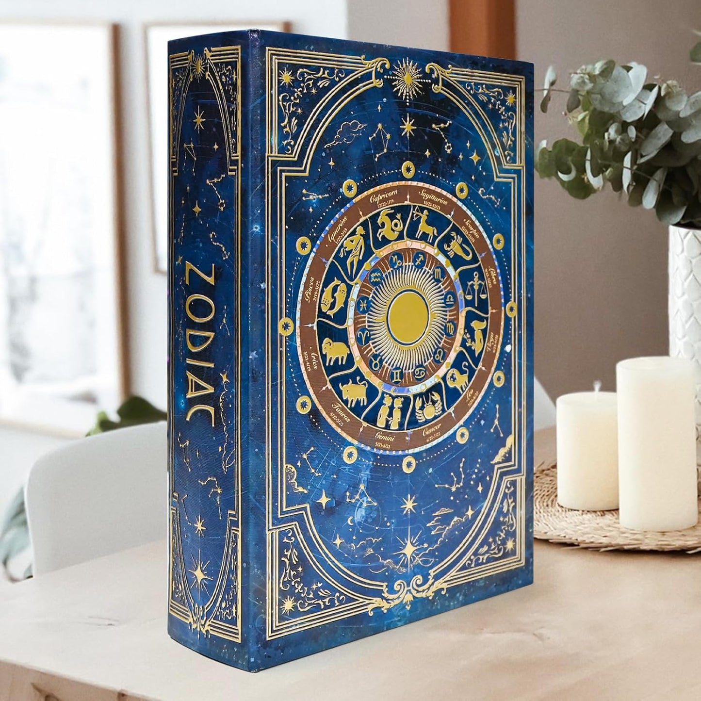 Astrology Book-Shaped Wooden Keepsake Box / L/ZODIAC / Gold