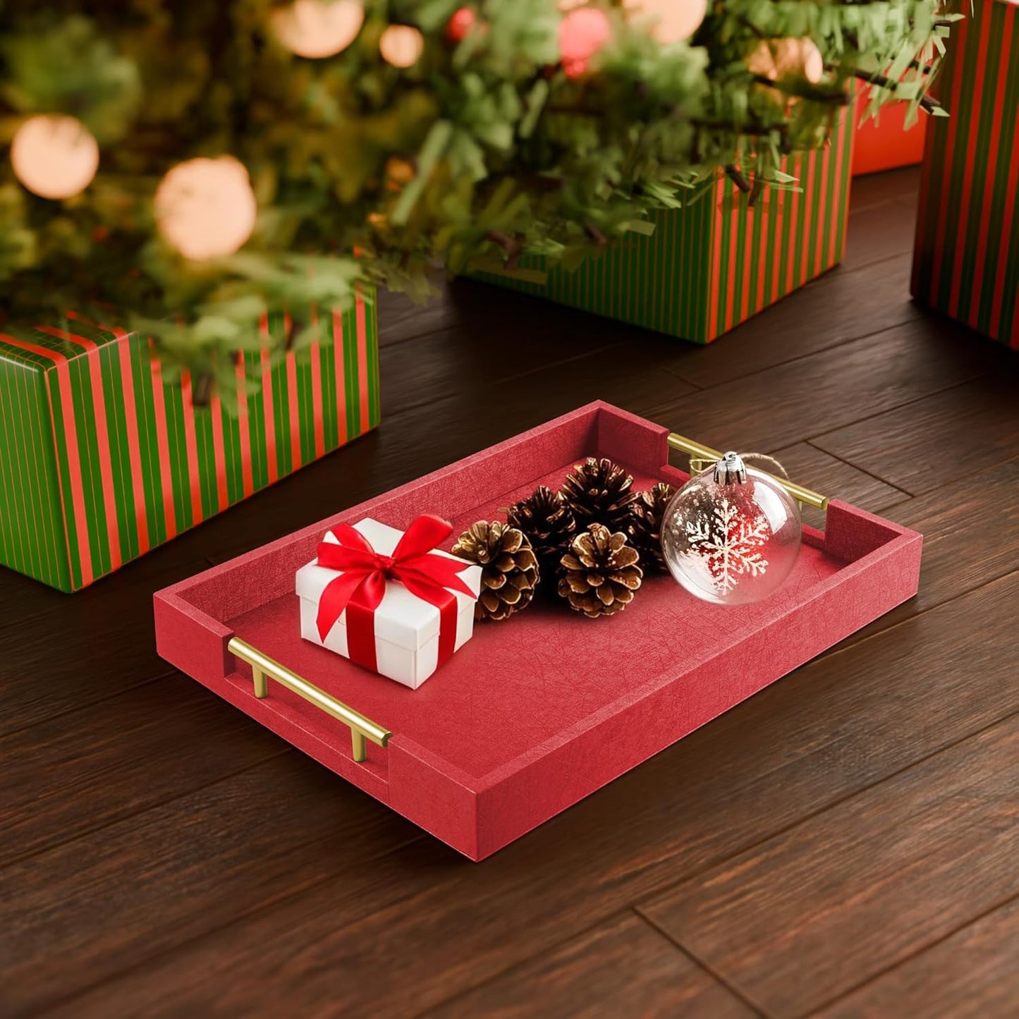 17"" x 12"" Wood Serving Tray / Red / 17 x 12 x 1.8