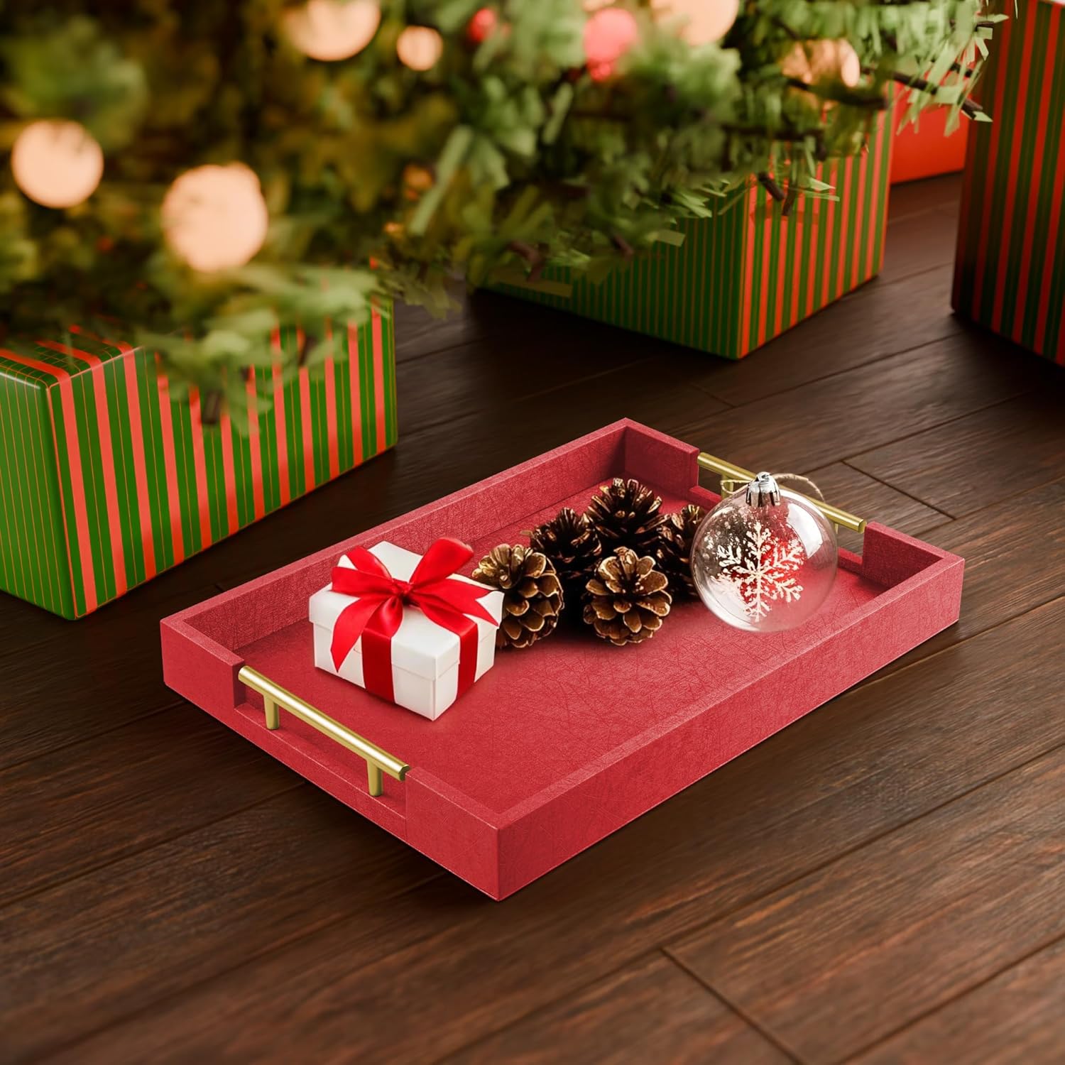 17"" x 12"" Wood Serving Tray / Red / 17 x 12 x 1.8