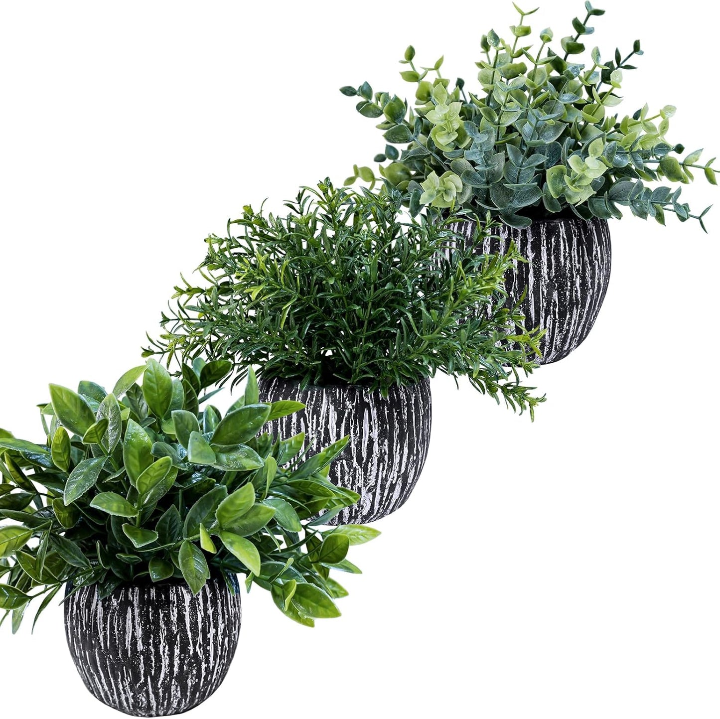 Artificial Potted Plants Faux Eucalyptus Rosemary Boxwood Greenery in & White / Black / Set of 3