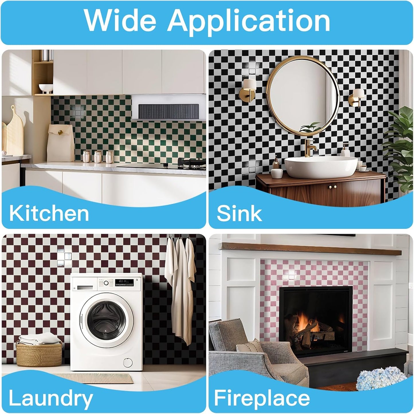 Self-Adhesive Wall Tile Stick on Kitchen Countertop / 12 x 12 / Black/white / Set of 10