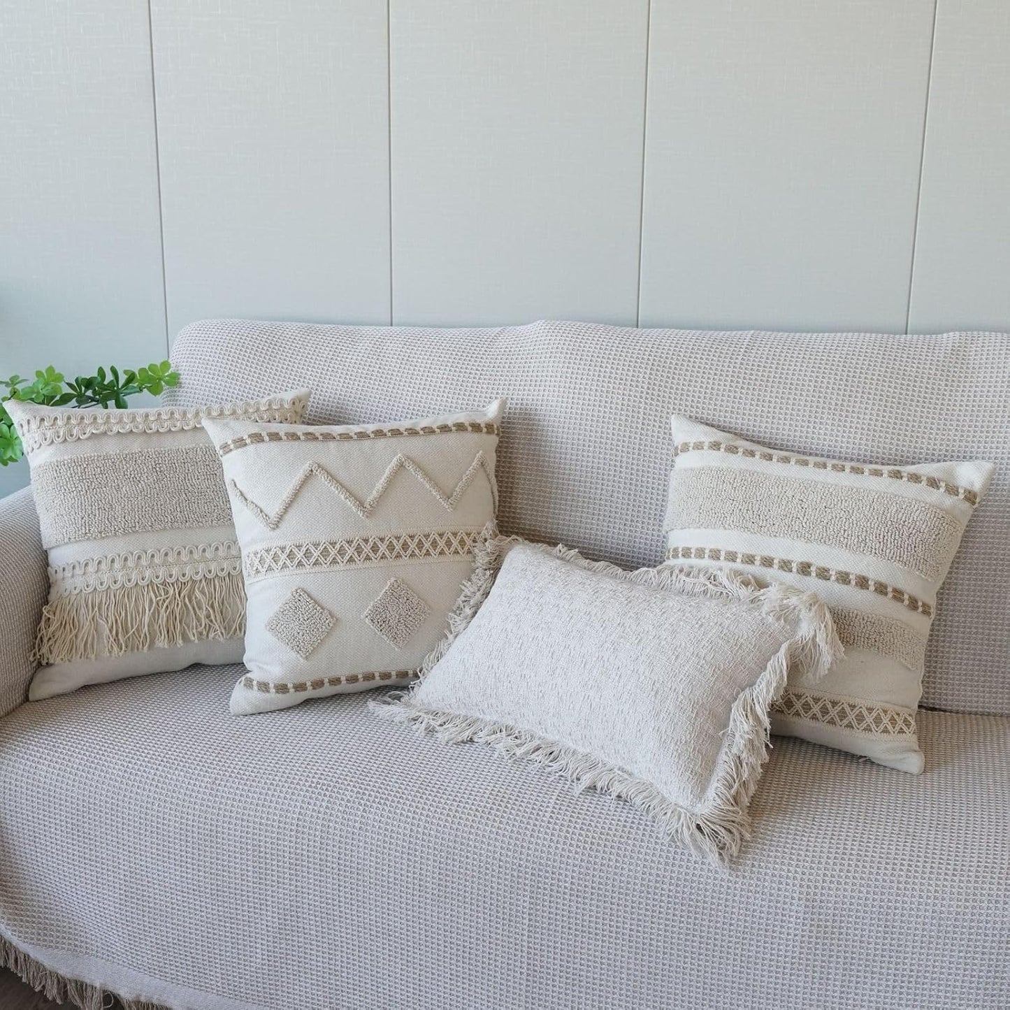Boho Throw Pillow Cover Tassels Textured Striped Bed / 18 x 18 / Throw Pillow Covers / Pattern C