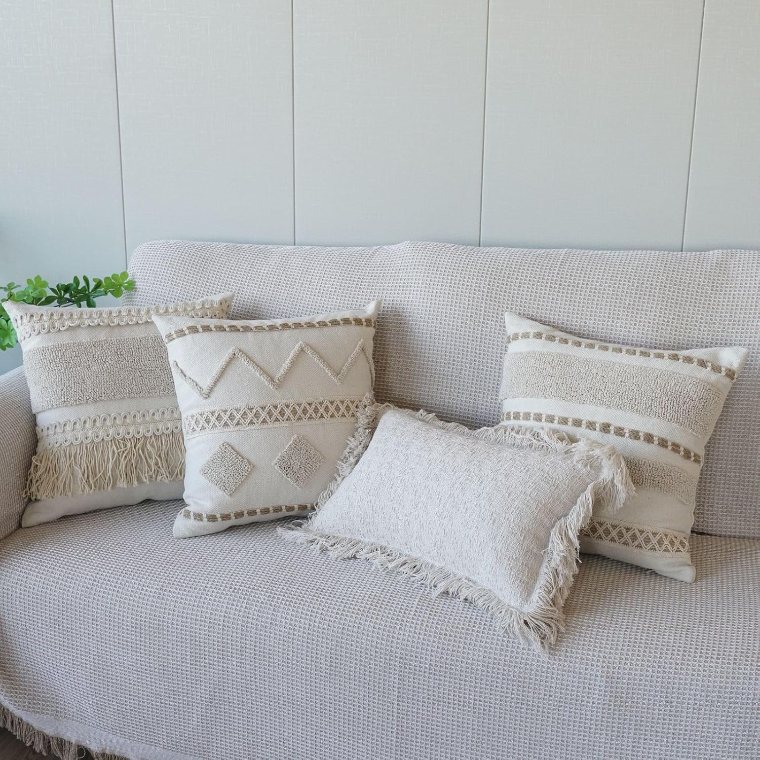 Boho Throw Pillow Cover Tassels Textured Striped Bed / 18 x 18 / Throw Pillow Covers / Pattern C
