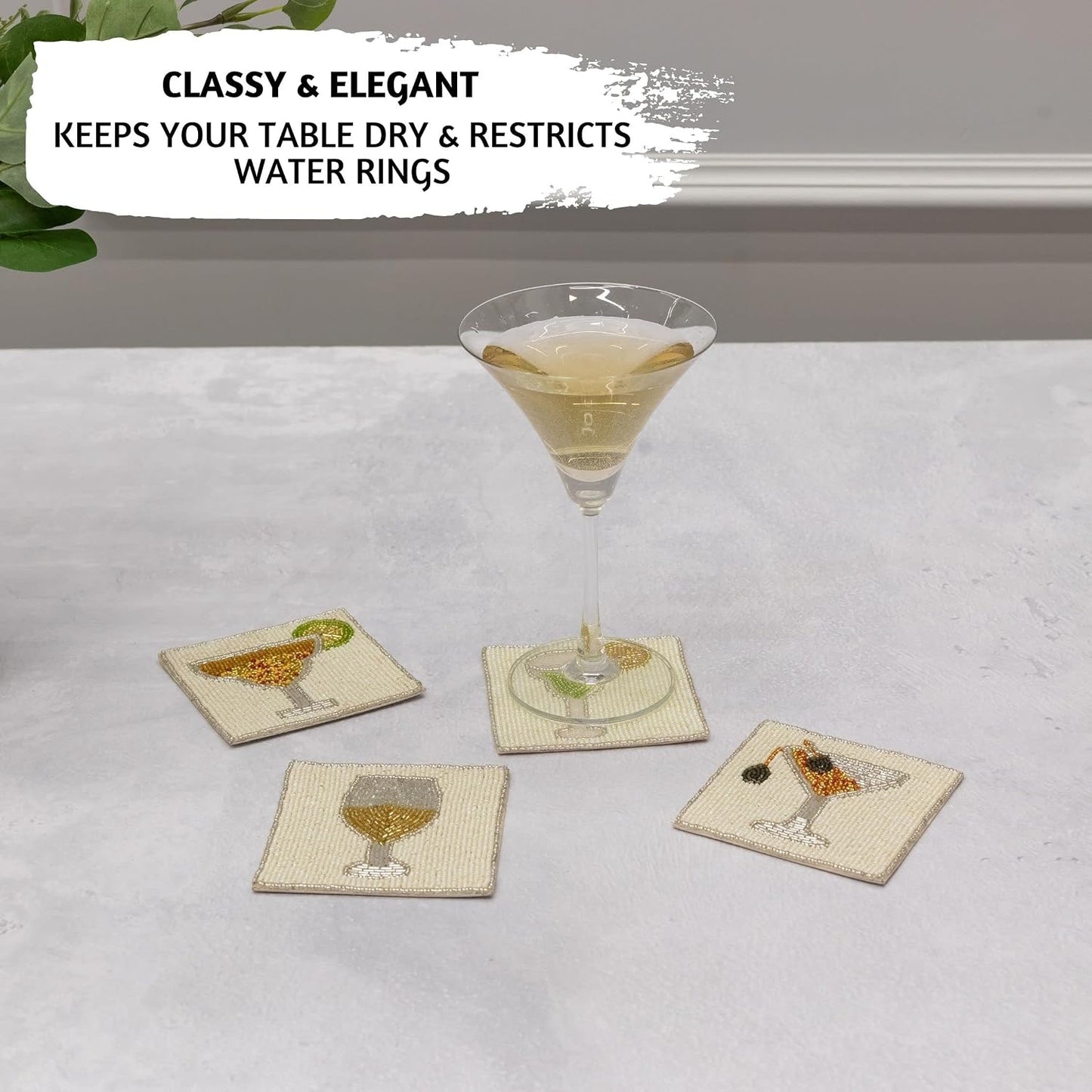 Beaded Handmade Square Drink Coasters / Cocktail / Set of 4